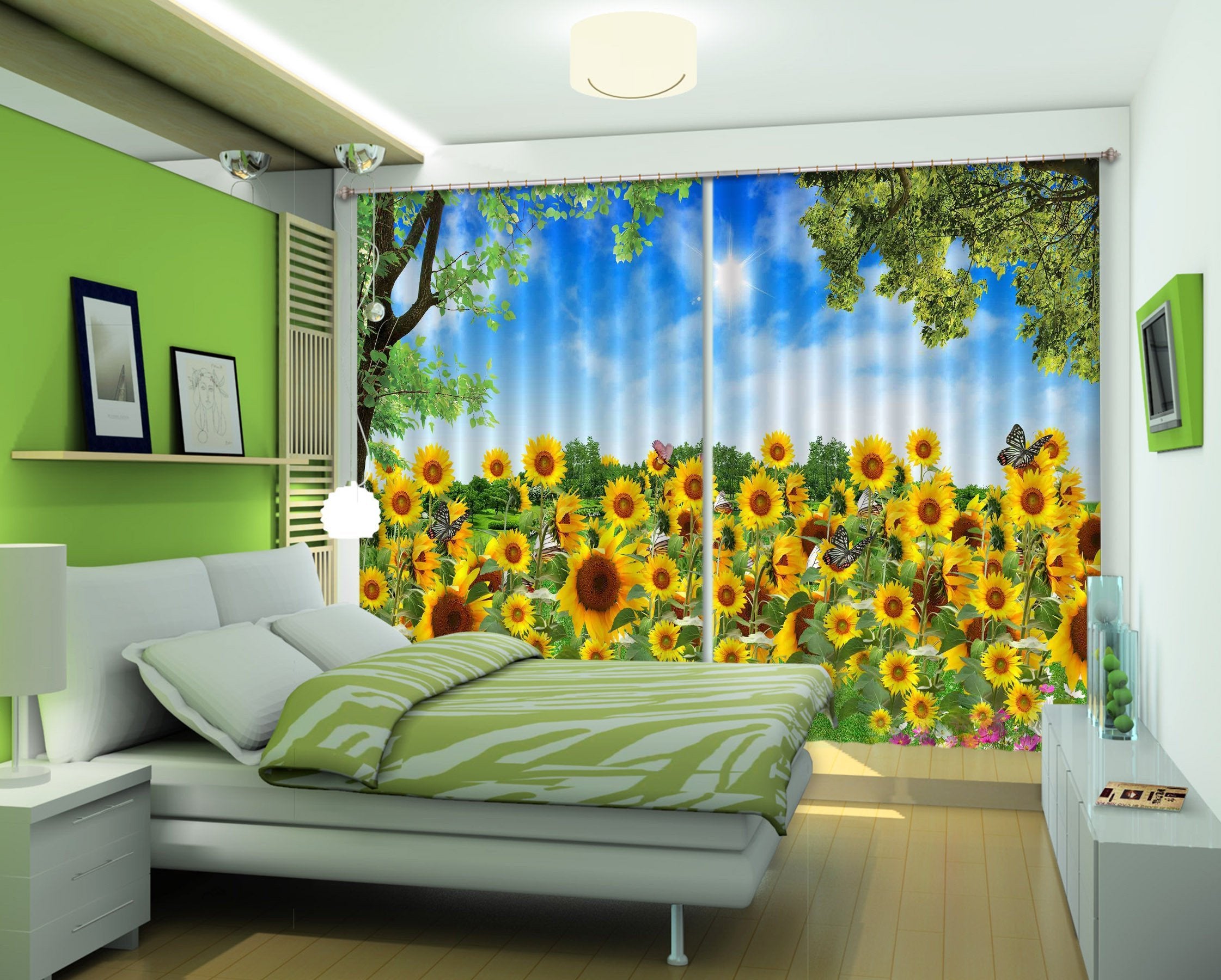 3D Bright Sunflowers 145 Curtains Drapes Wallpaper AJ Wallpaper