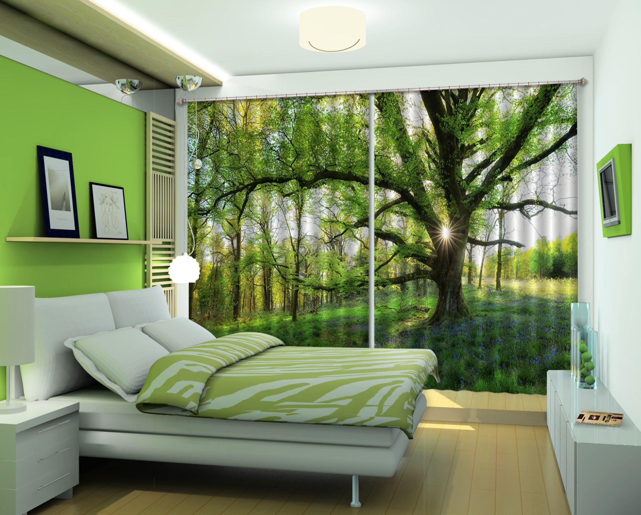 3D Pretty Green Trees 387 Curtains Drapes Wallpaper AJ Wallpaper