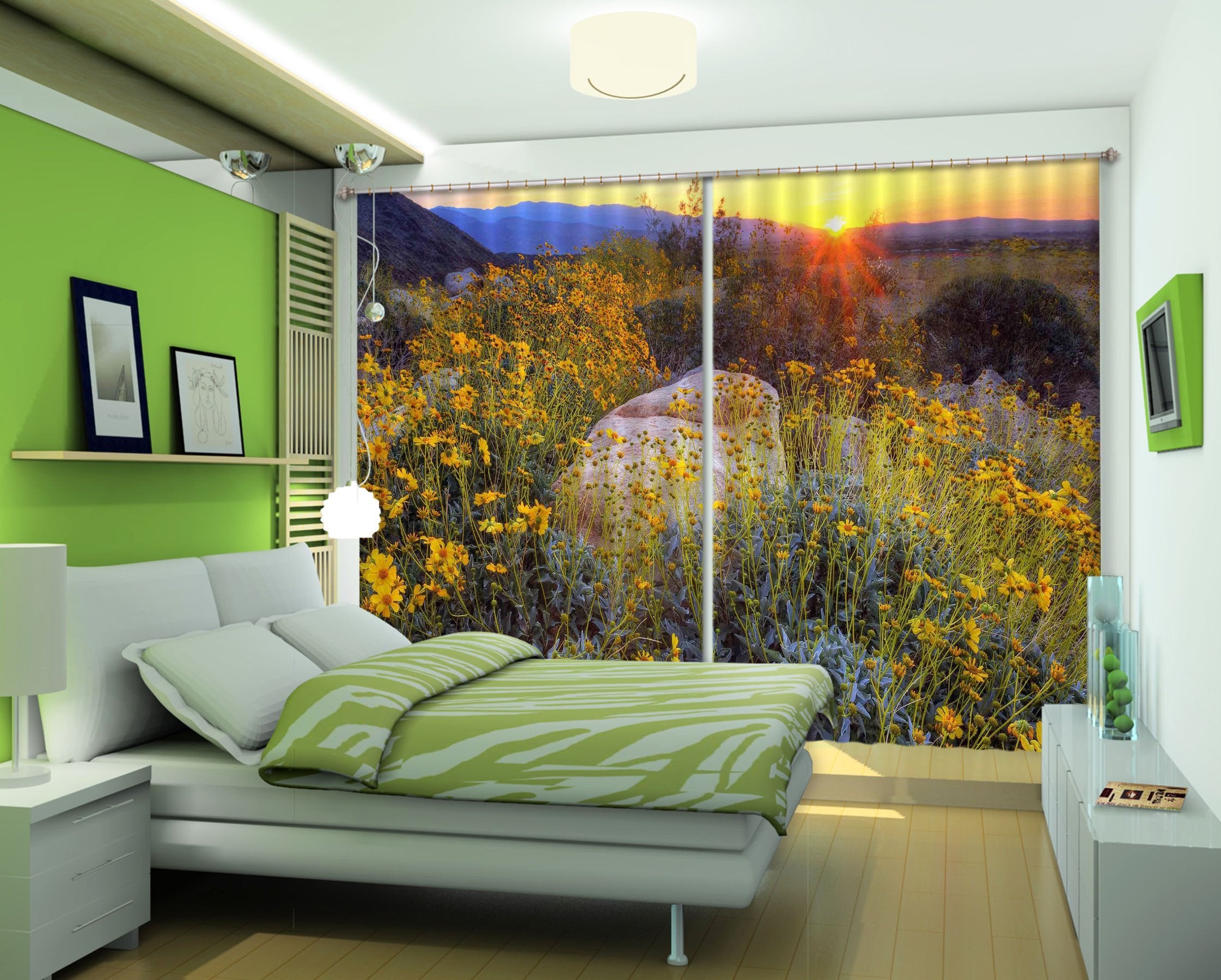 3D Mountain Flowers Sunset 208 Curtains Drapes Wallpaper AJ Wallpaper