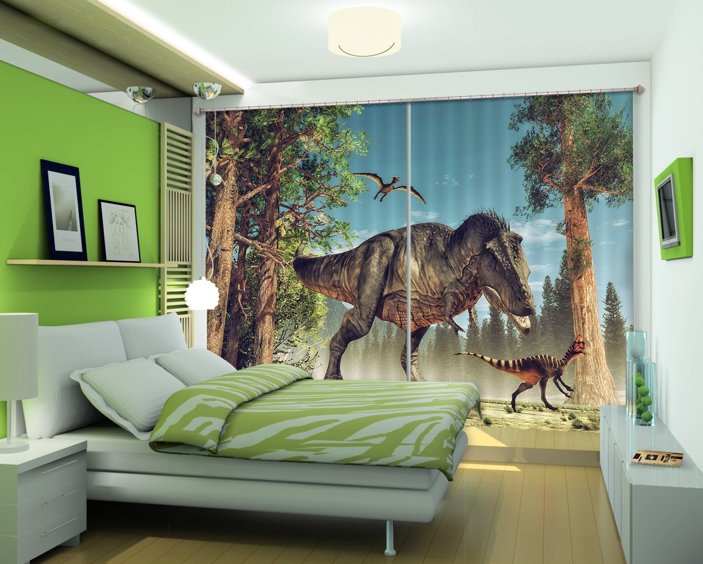 3D Tyrannosaurus Pterosaur 161 Curtains Drapes Curtains AJ Creativity Home