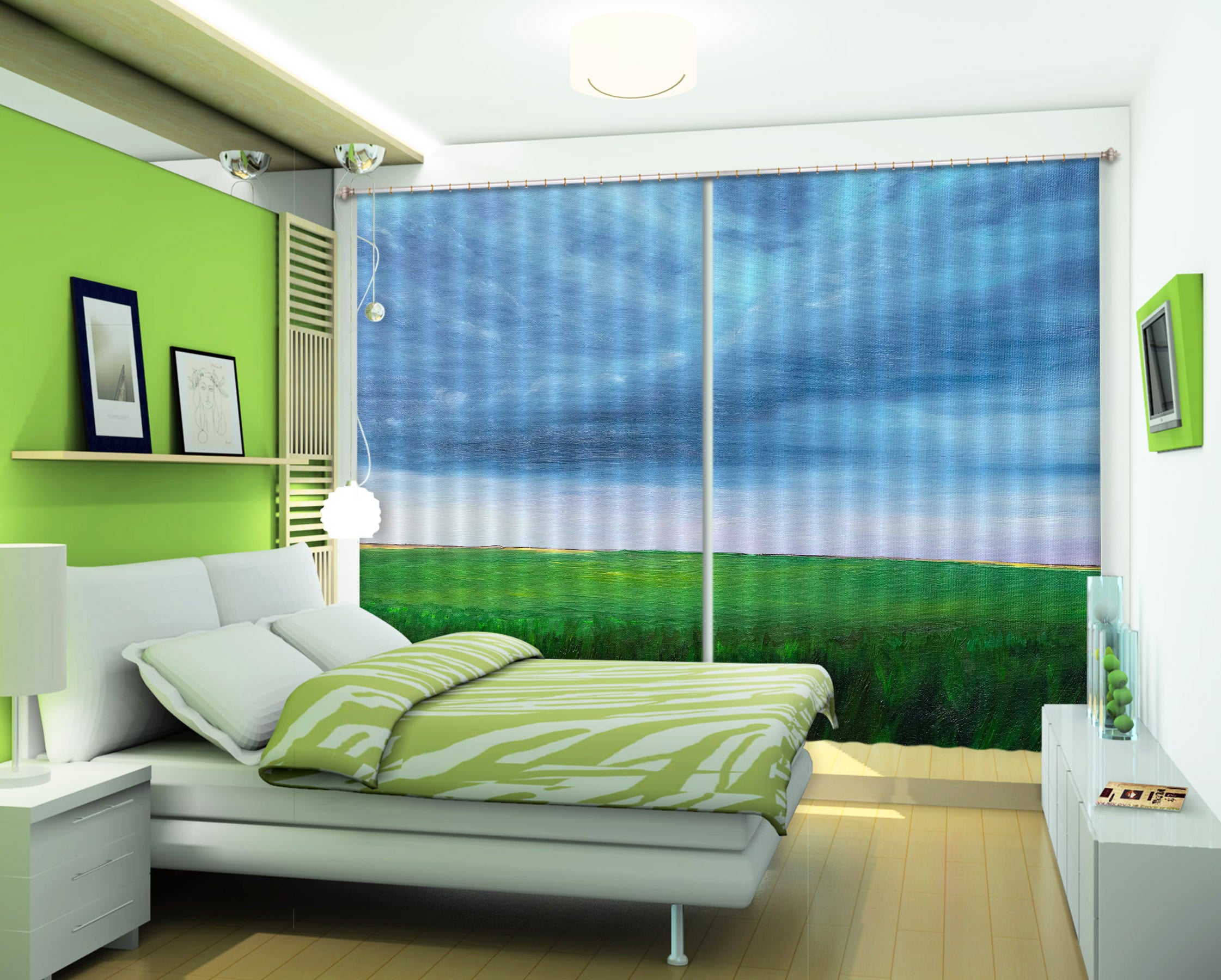 3D Grass Sky 1735 Marina Zotova Curtain Curtains Drapes