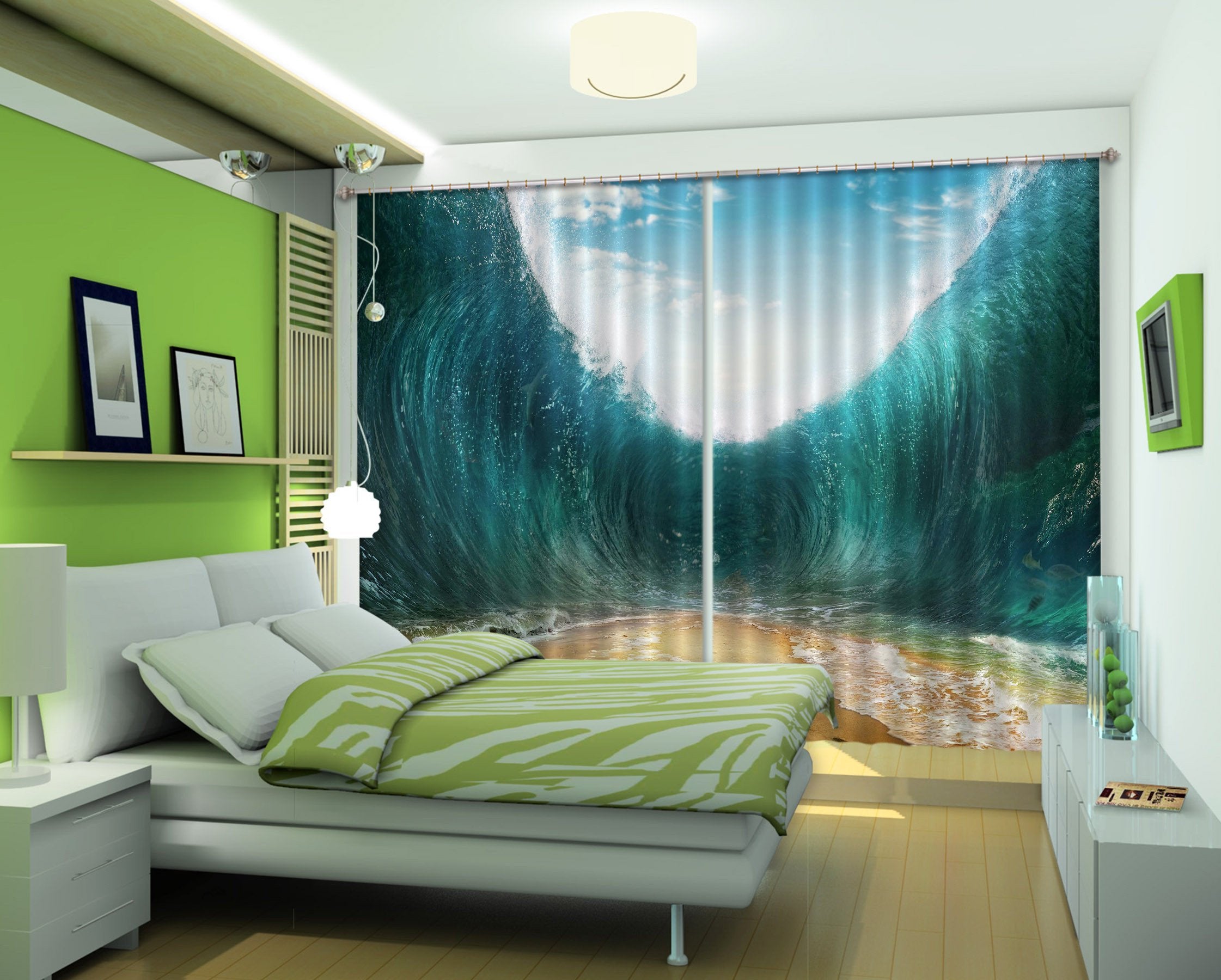 3D Beach High Waves 47 Curtains Drapes Wallpaper AJ Wallpaper
