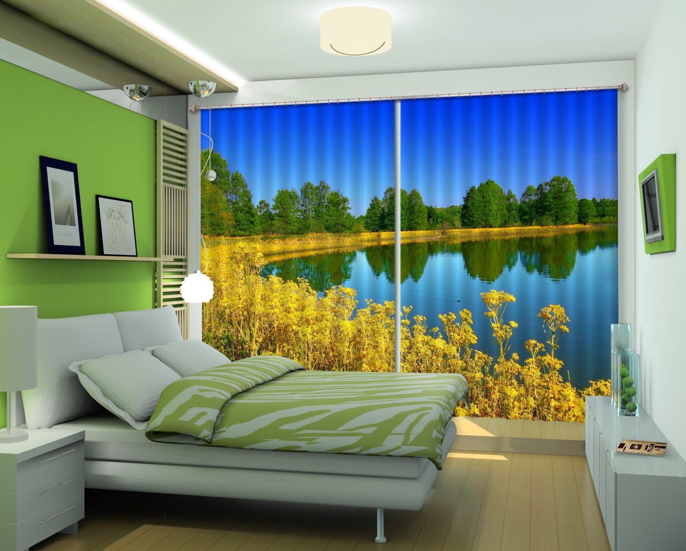 3D Lakeside Flowers 542 Curtains Drapes Wallpaper AJ Wallpaper