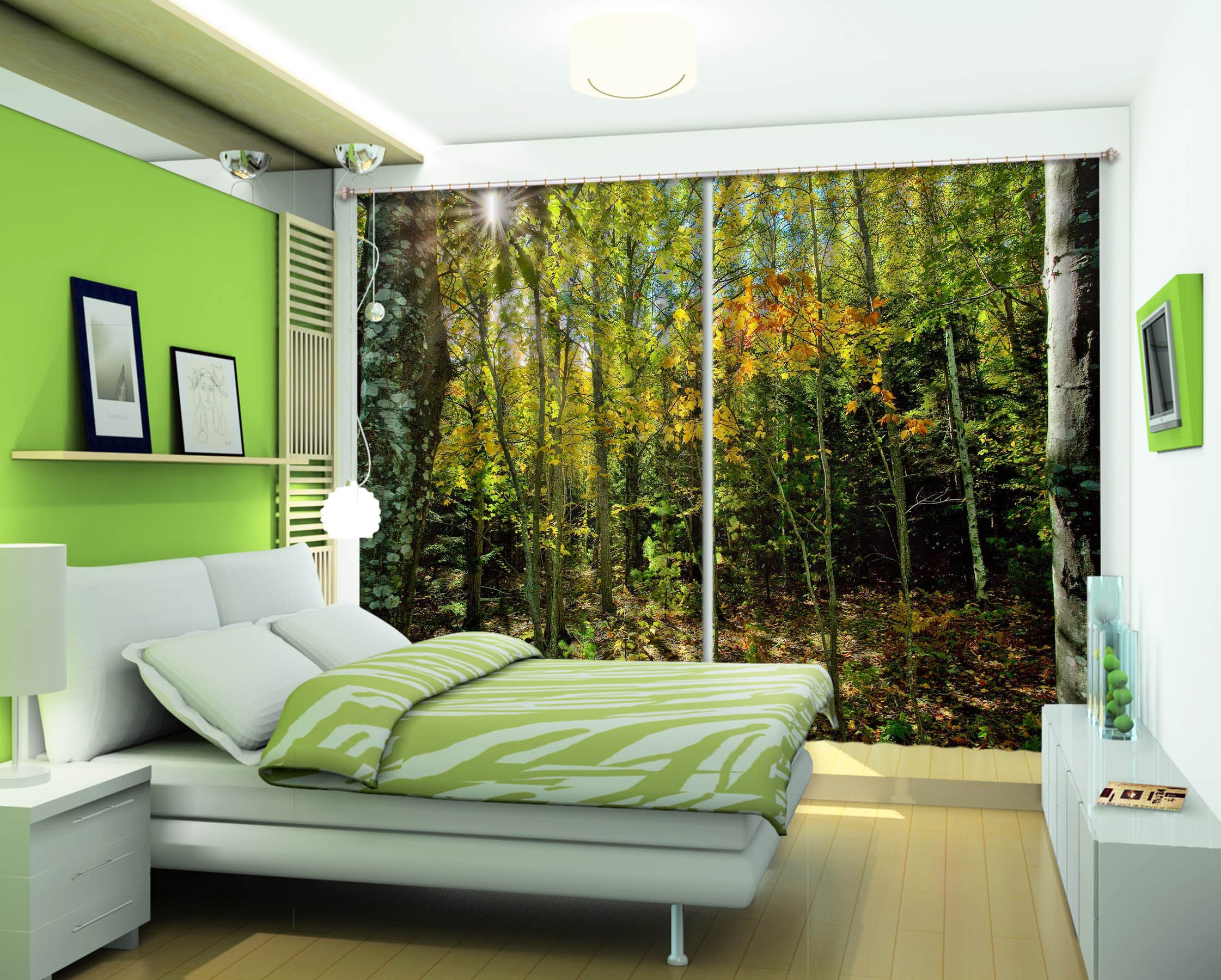 3D Fall In The Forest 62141 Kathy Barefield Curtain Curtains Drapes