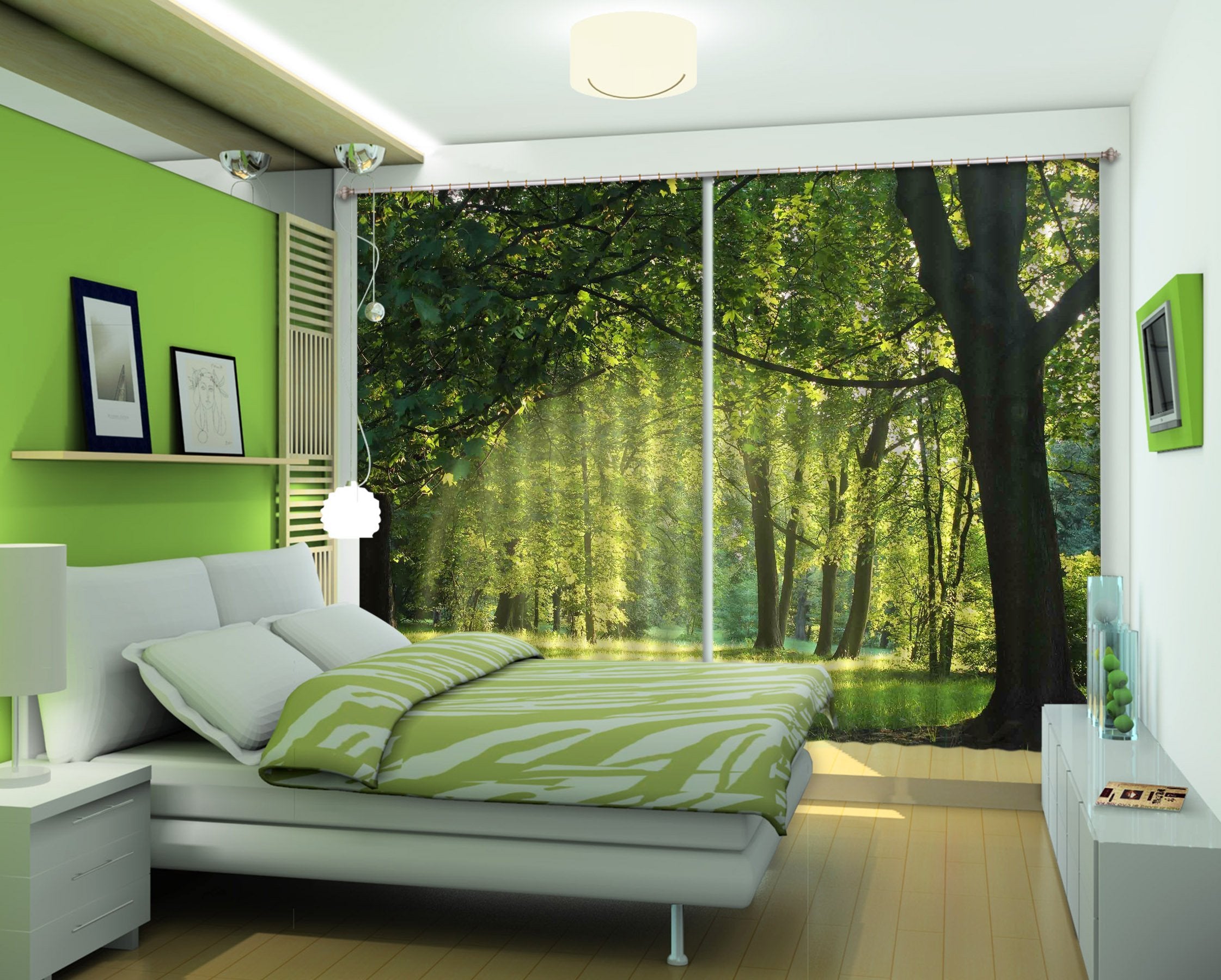 3D Green Lawn Trees 2232 Curtains Drapes Wallpaper AJ Wallpaper