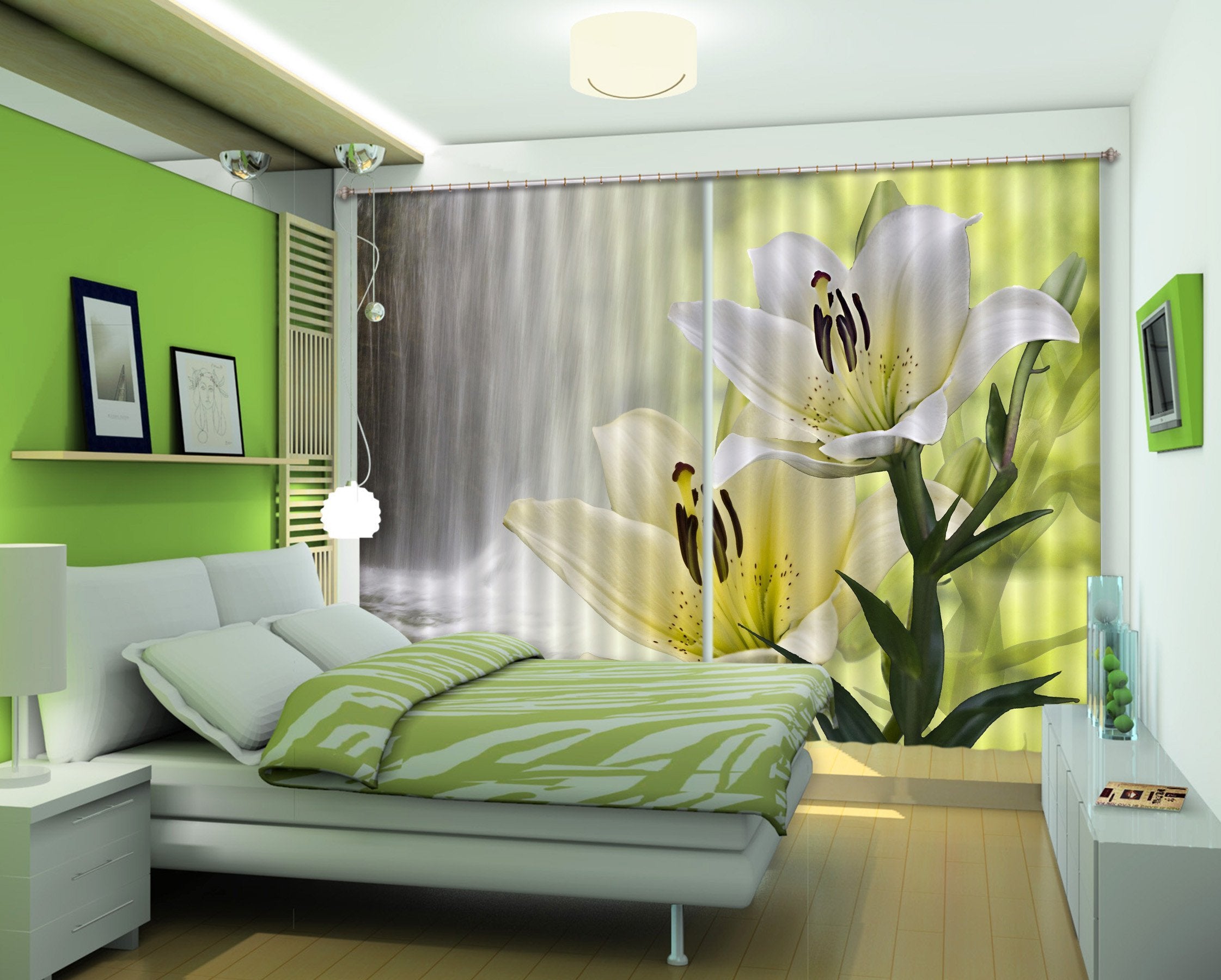 3D Waterfall Pure Lily 49 Curtains Drapes Wallpaper AJ Wallpaper