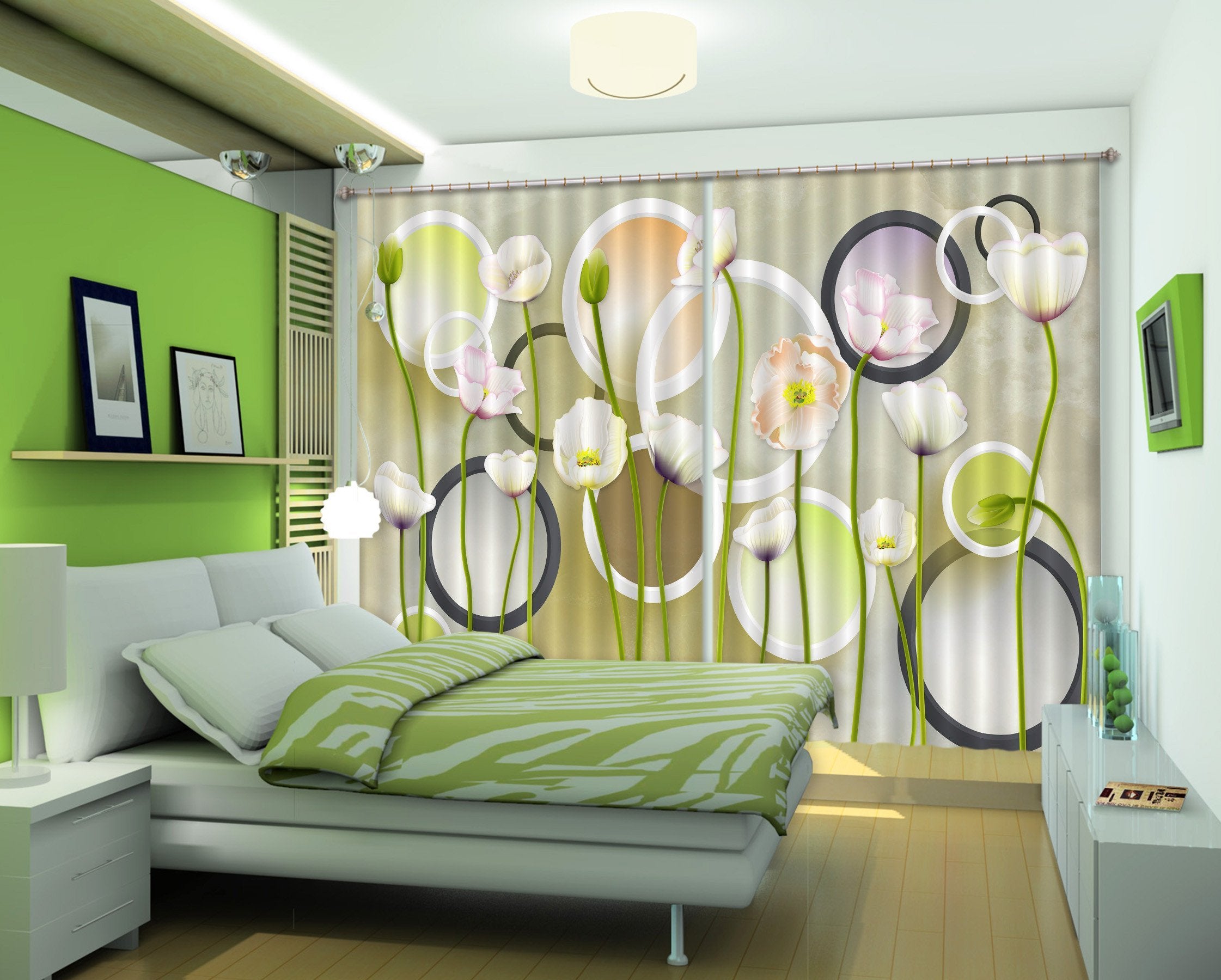 3D Flowers And Rings 448 Curtains Drapes Wallpaper AJ Wallpaper