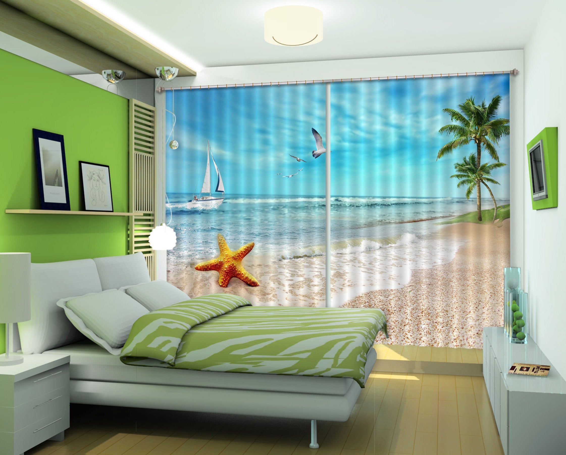 3D Beach Scenery 512 Curtains Drapes Wallpaper AJ Wallpaper
