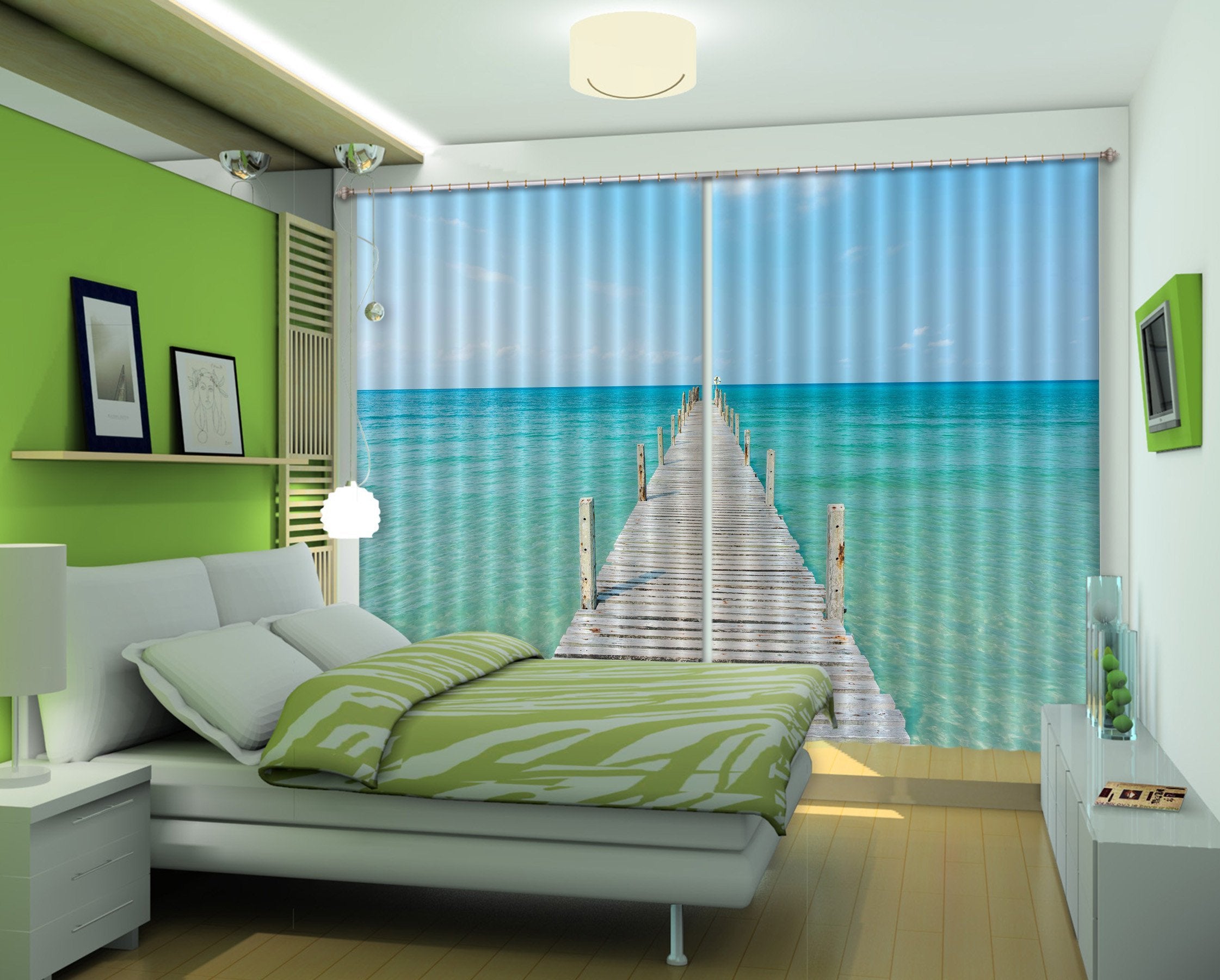 3D Sea Wood Bridge 523 Curtains Drapes Wallpaper AJ Wallpaper