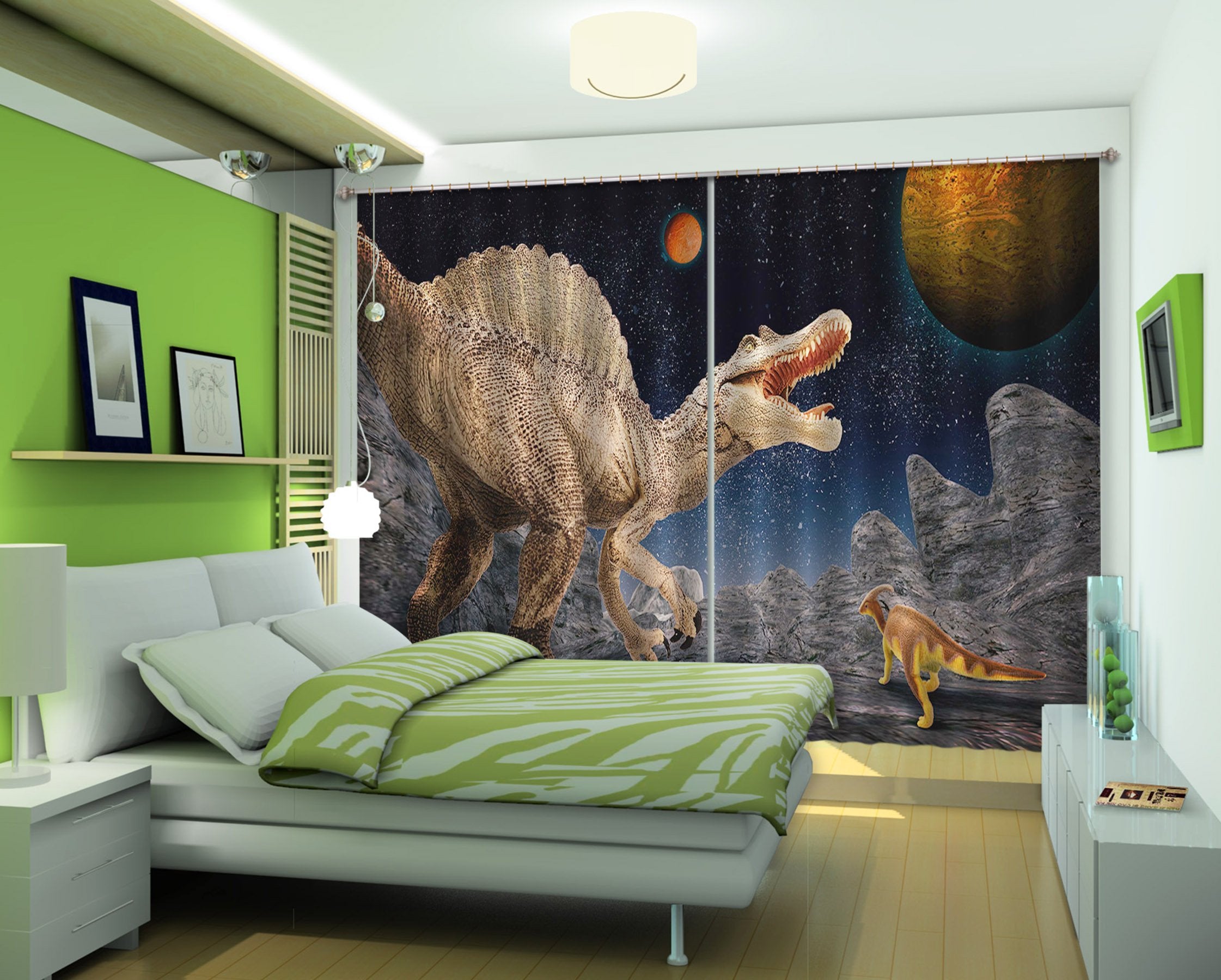 3D Planetary Dinosaur 154 Curtains Drapes Curtains AJ Creativity Home
