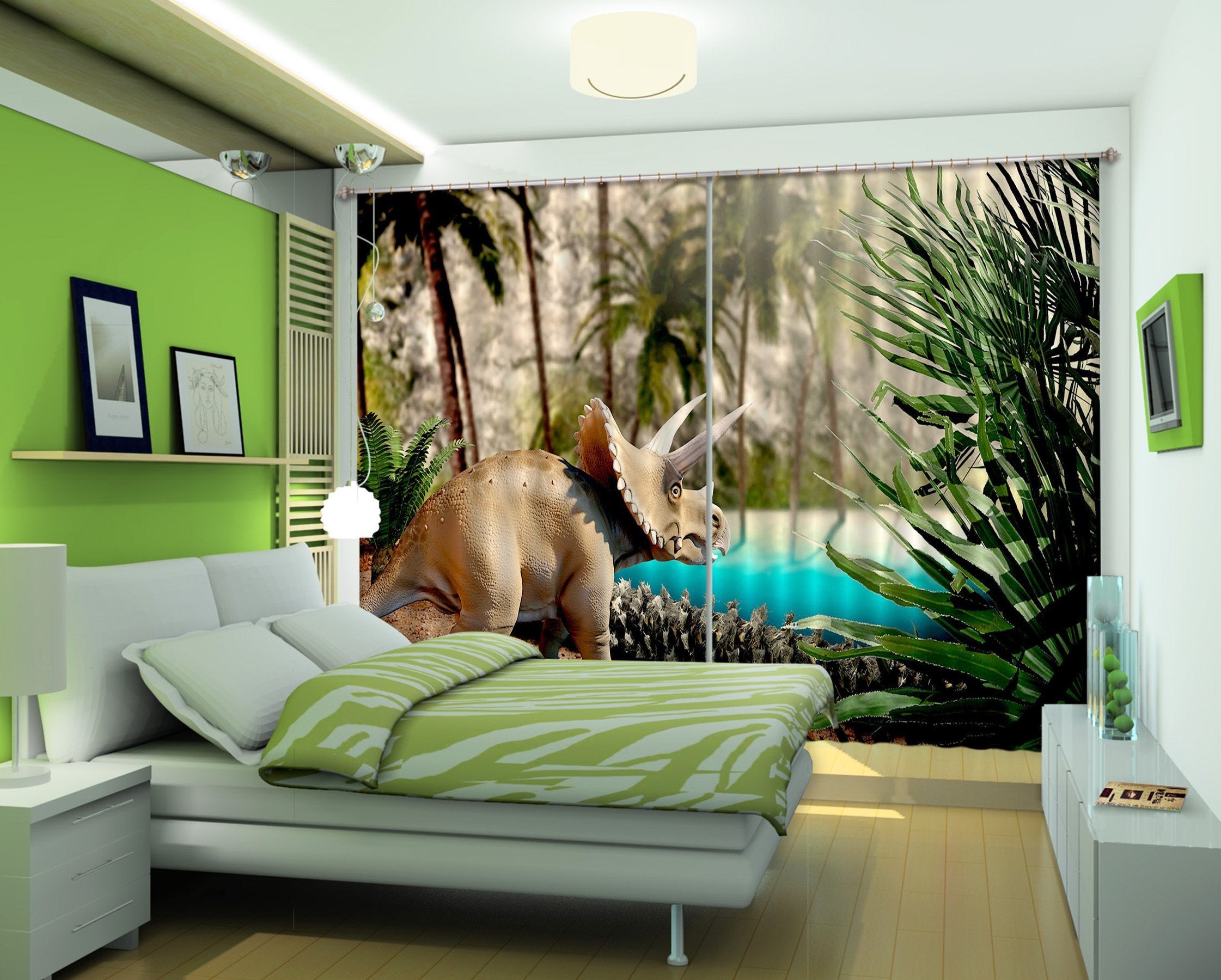 3D Woodland Horned Dragon 157 Curtains Drapes Curtains AJ Creativity Home