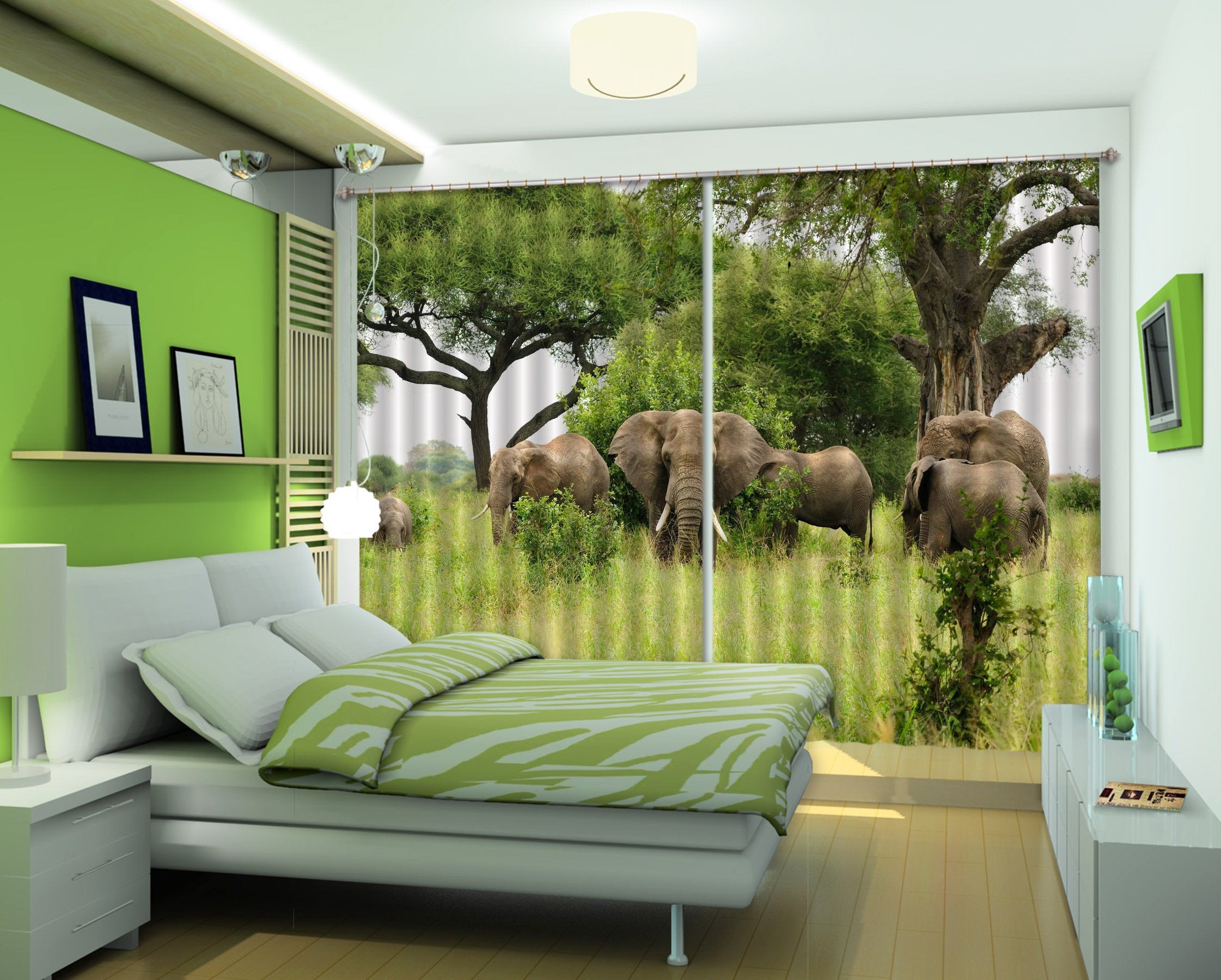 3D Trees Elephants 116 Curtains Drapes Wallpaper AJ Wallpaper
