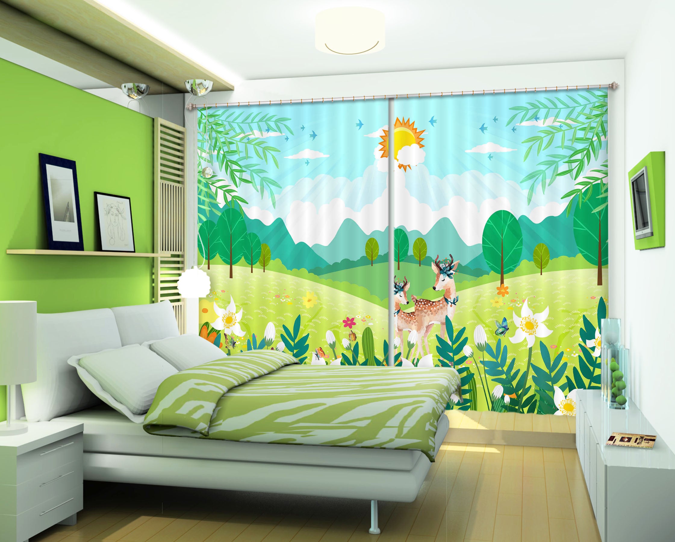 3D Sunny Forest 745 Curtains Drapes