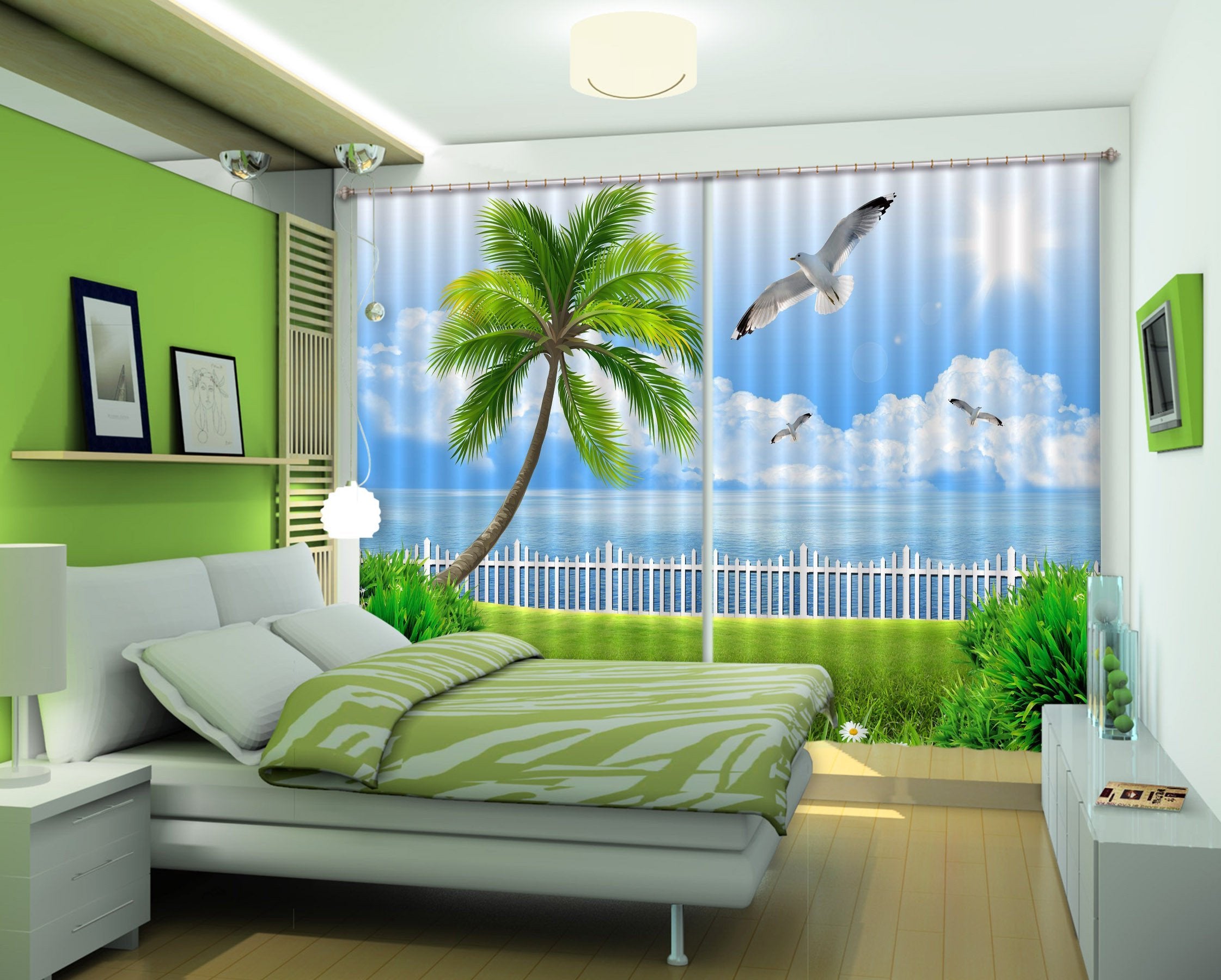3D Seaside Grassland 41 Curtains Drapes Wallpaper AJ Wallpaper