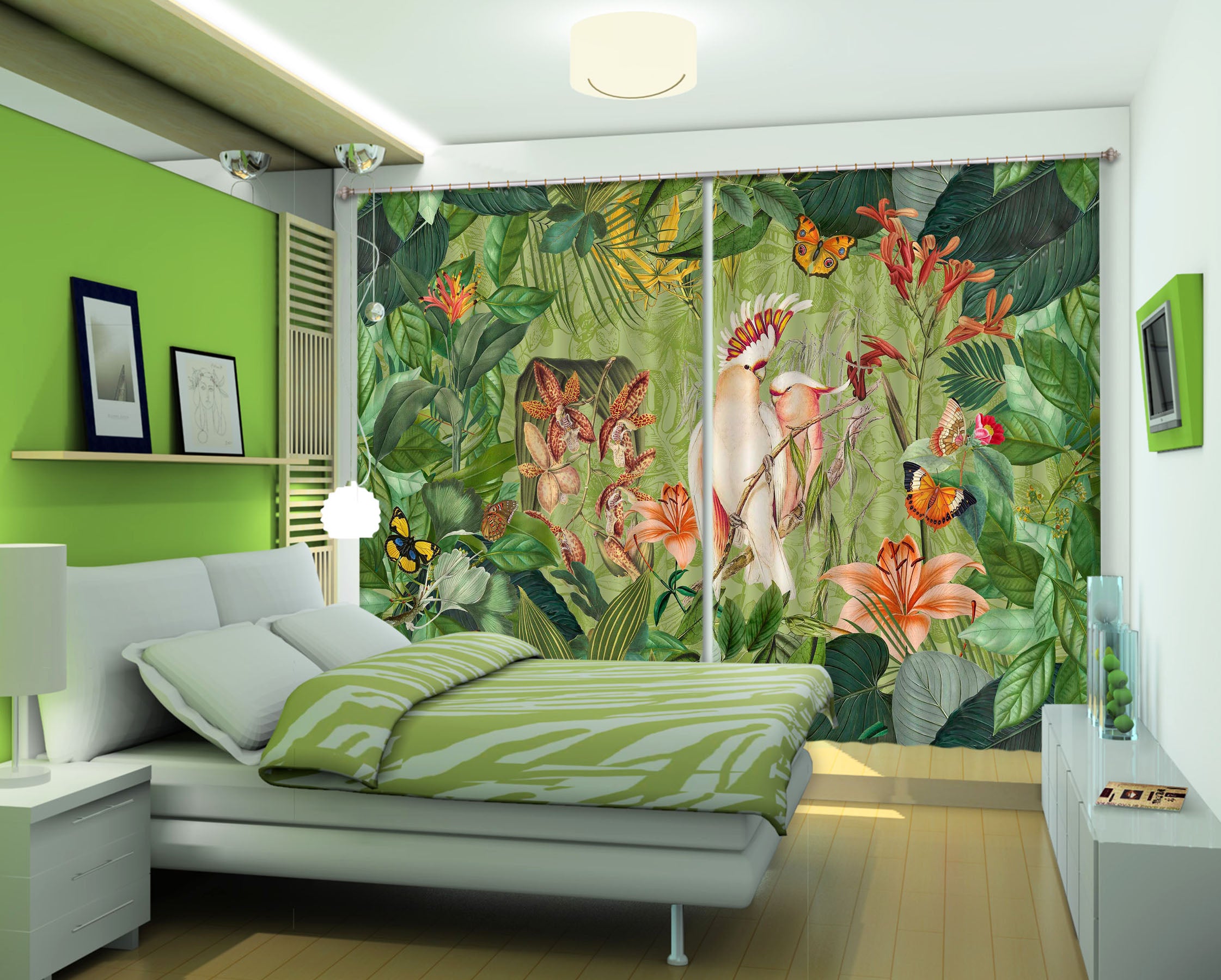 3D Cockatoos And Butterflies 049 Andrea haase Curtain Curtains Drapes