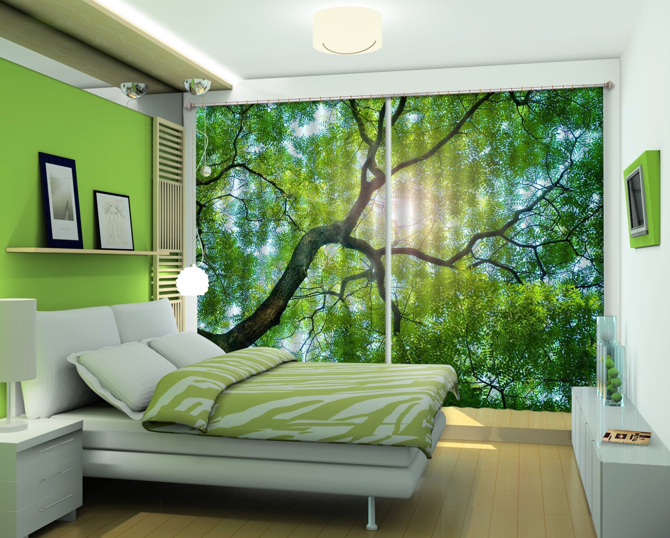3D Lush Green Tree 500 Curtains Drapes Wallpaper AJ Wallpaper