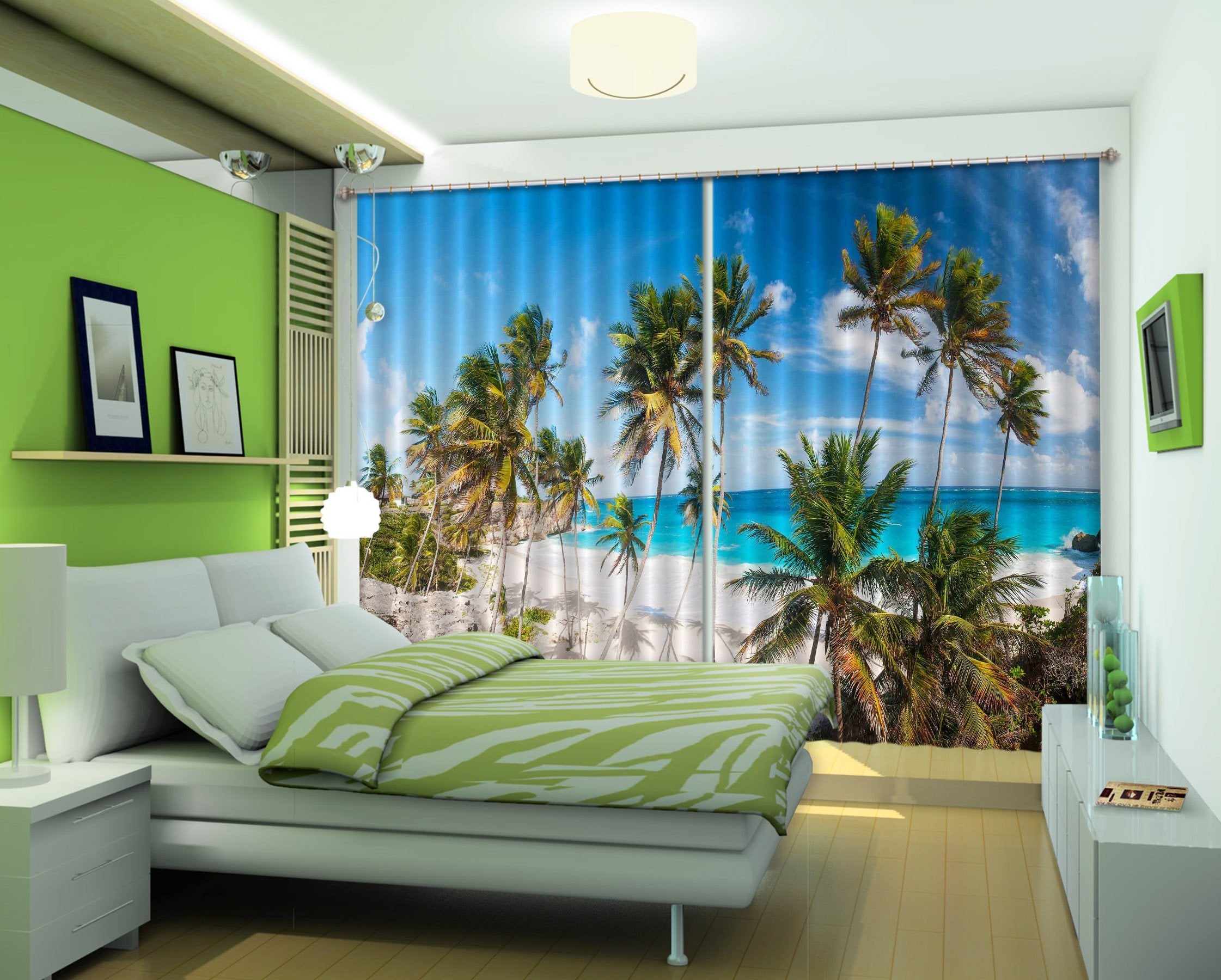 3D Beach Coconut Trees Curtains Drapes Wallpaper AJ Wallpaper
