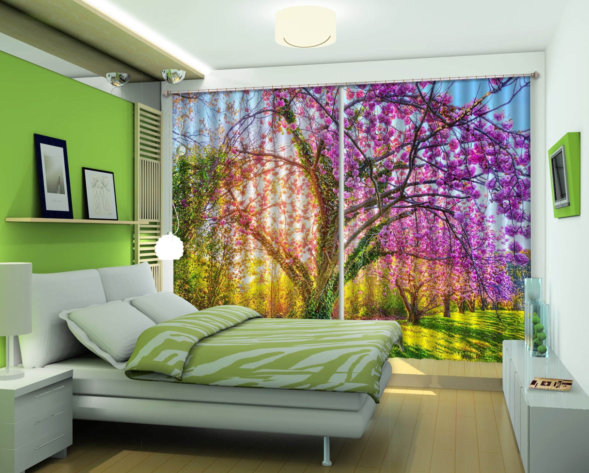 3D Pretty Flowering Trees 23 Curtains Drapes Wallpaper AJ Wallpaper