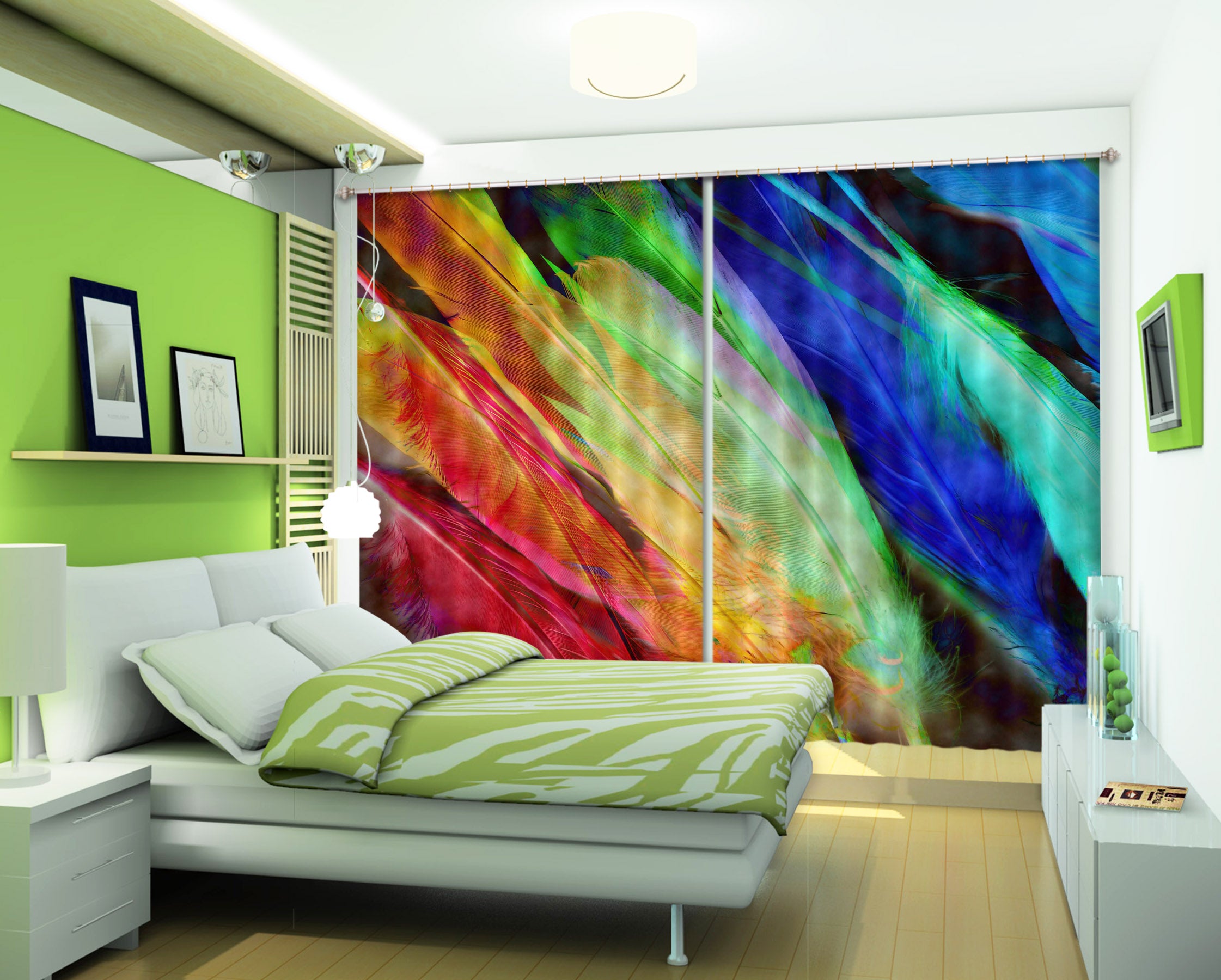 3D Colored Feathers 71042 Shandra Smith Curtain Curtains Drapes