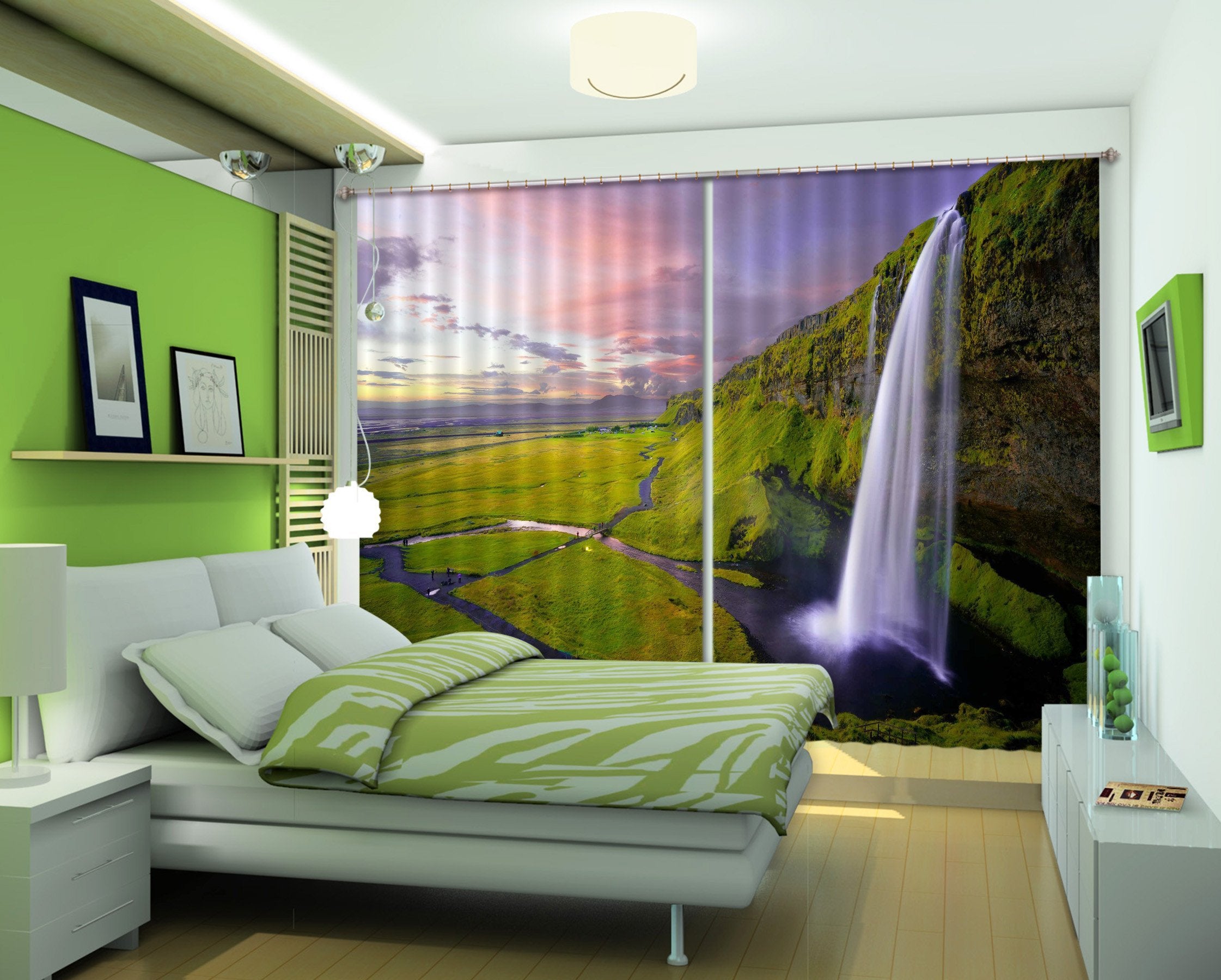 3D Grassland Waterfall 233 Curtains Drapes Wallpaper AJ Wallpaper