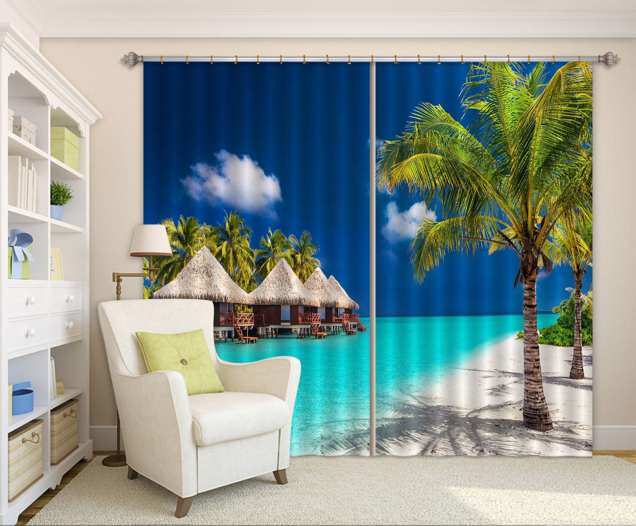 3D Pavilion Sea Scenery Curtains Drapes Wallpaper AJ Wallpaper