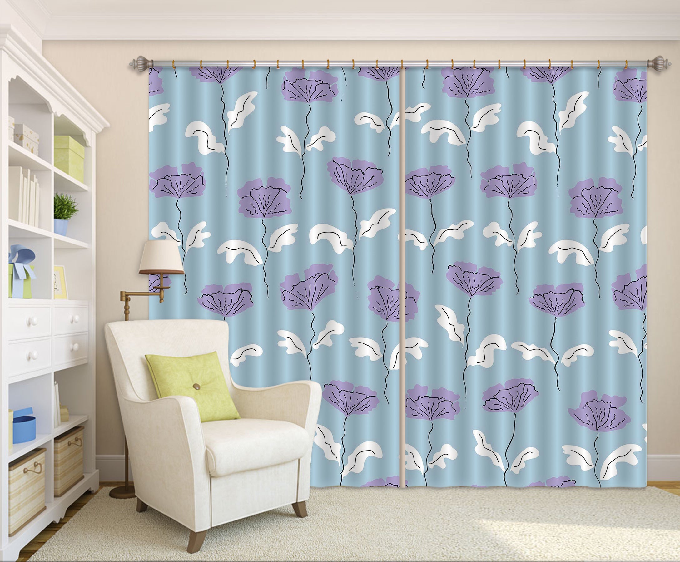 3D Purple Flowers 11184 Kashmira Jayaprakash Curtain Curtains Drapes