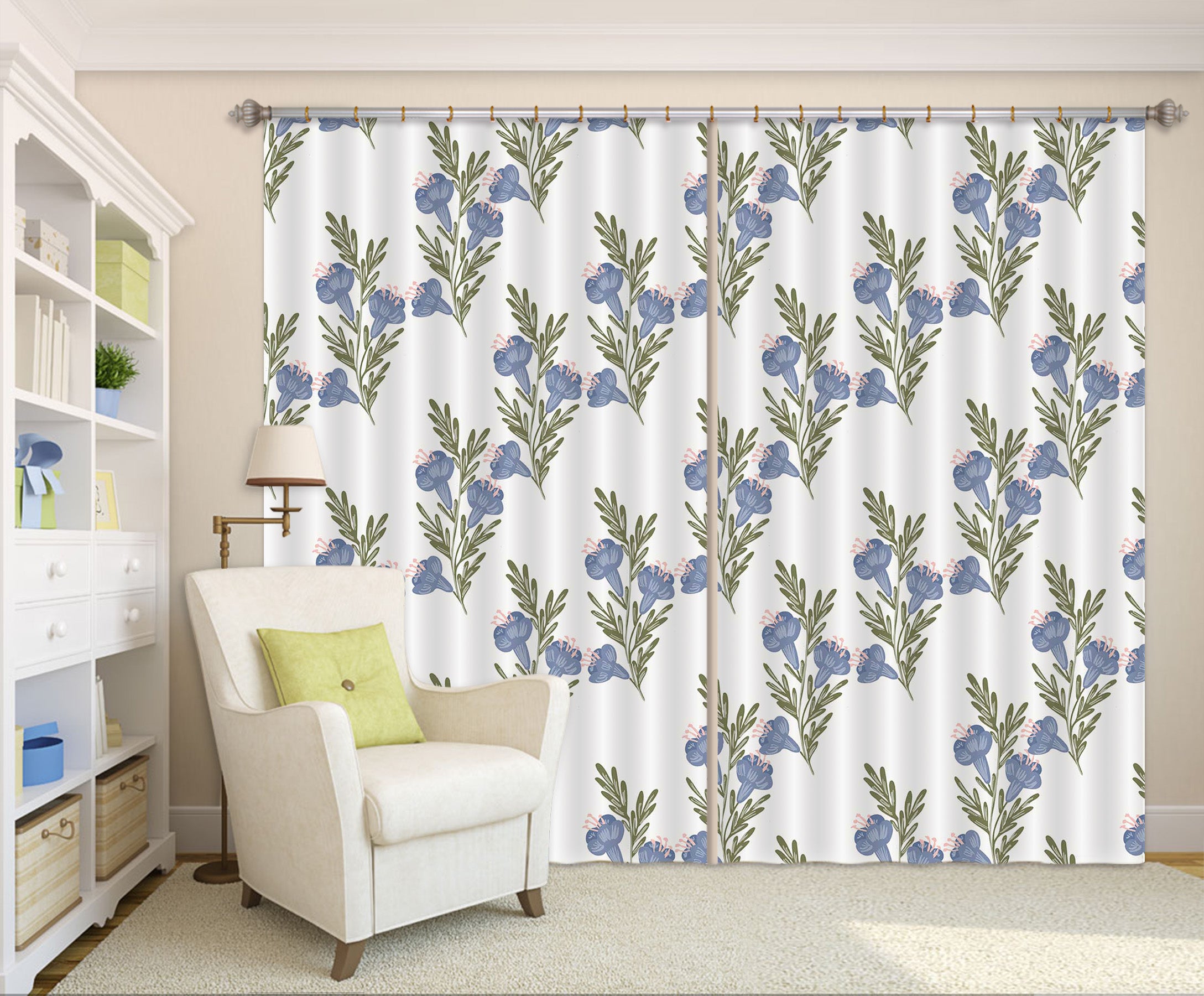 3D Blue Flower Pattern 111106 Kashmira Jayaprakash Curtain Curtains Drapes