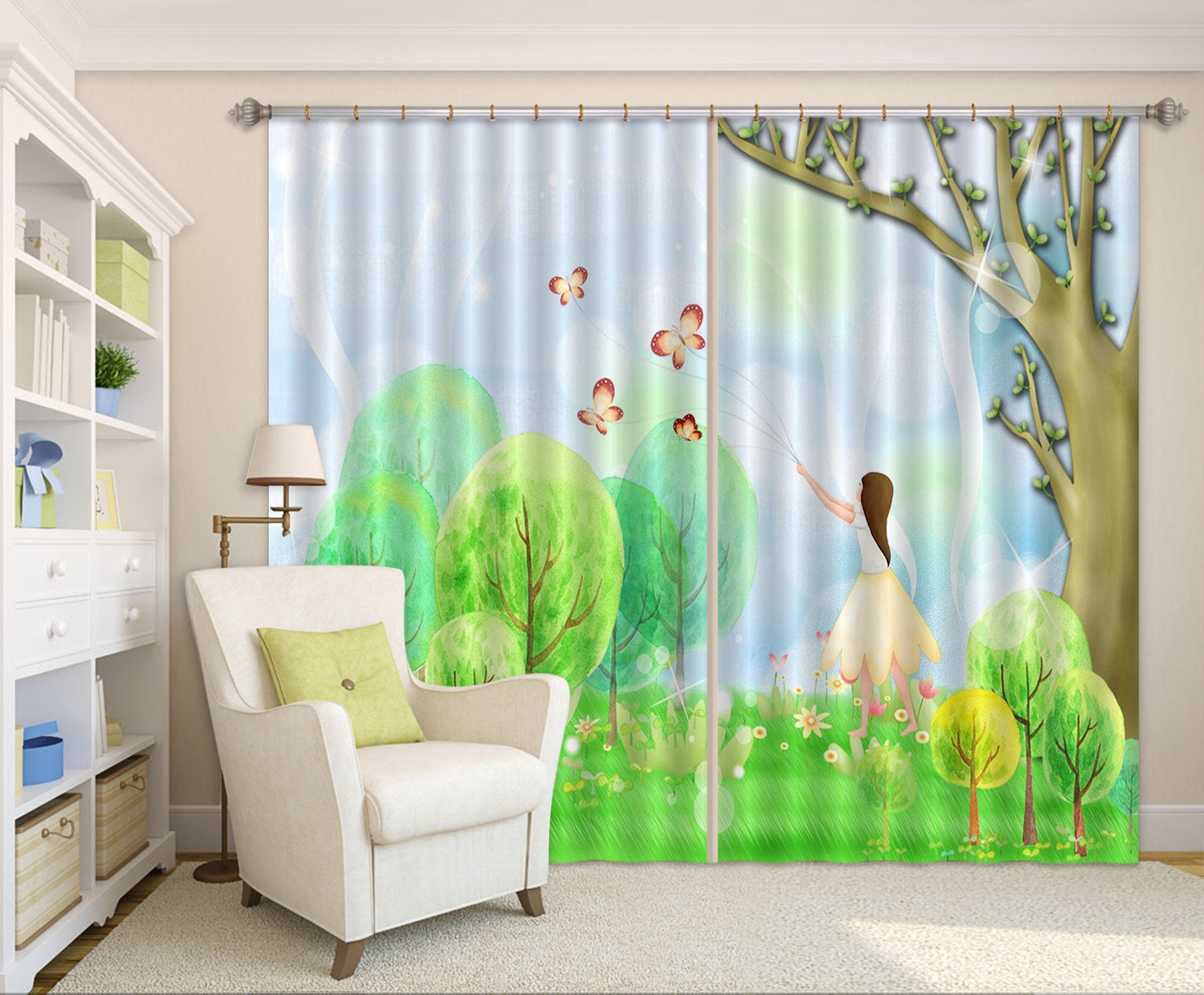 3D Flying Butterflies Girl 34 Curtains Drapes Wallpaper AJ Wallpaper