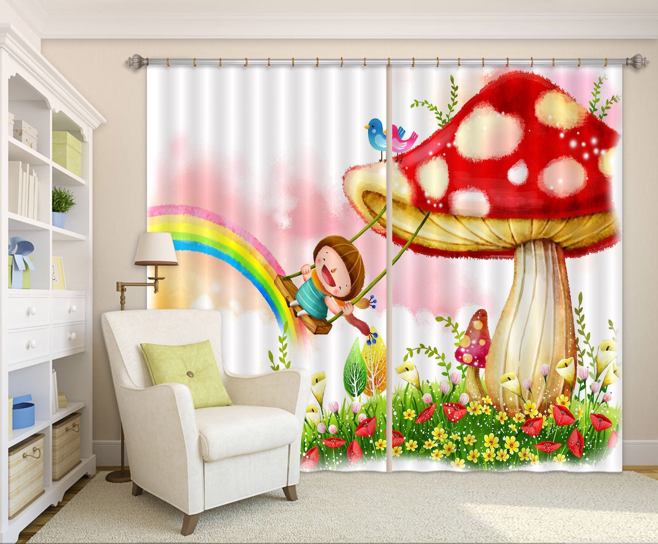 3D Mushroom Swing 67 Curtains Drapes Wallpaper AJ Wallpaper