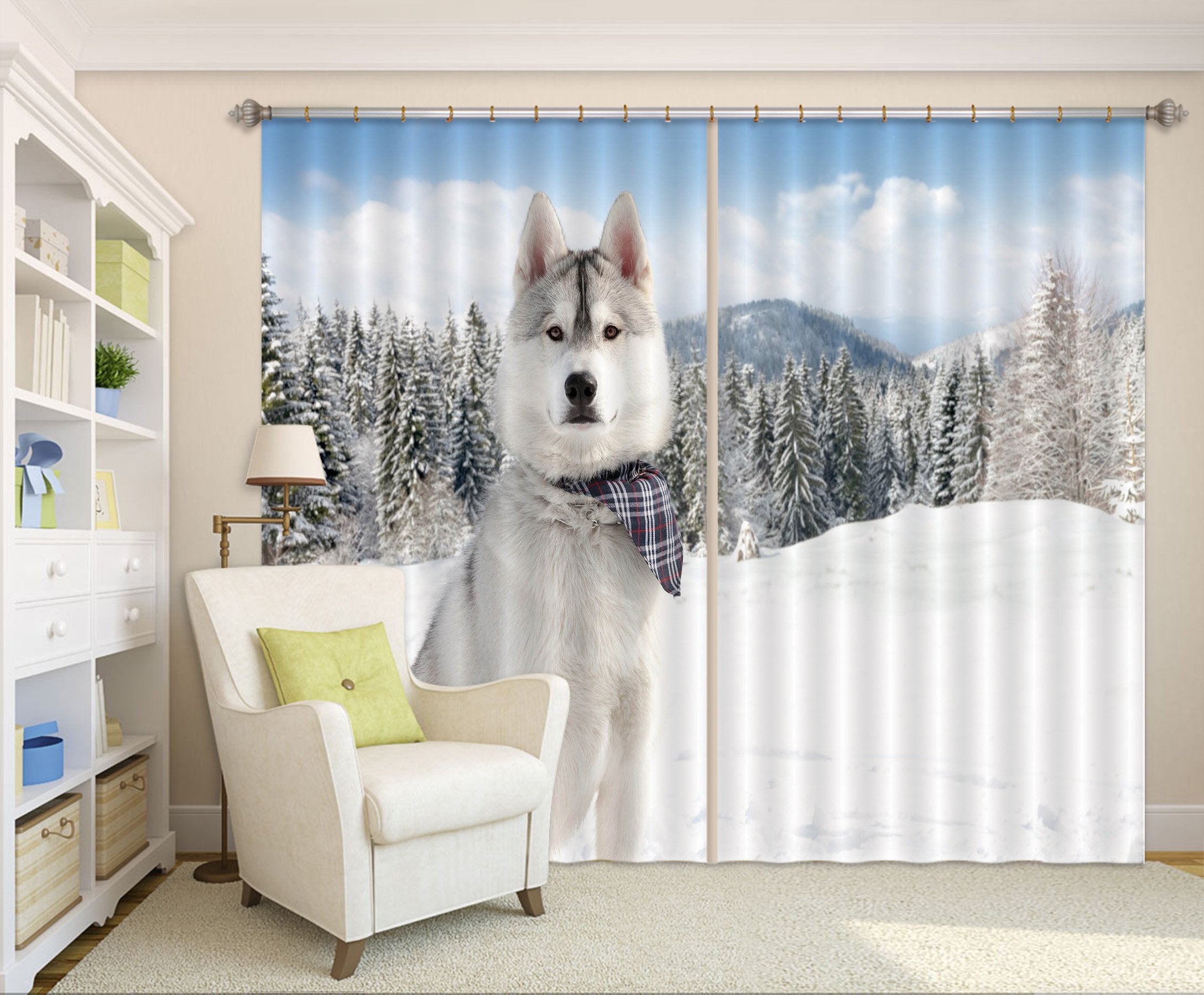 3D Snow Mountain Dog 47 Curtains Drapes Wallpaper AJ Wallpaper