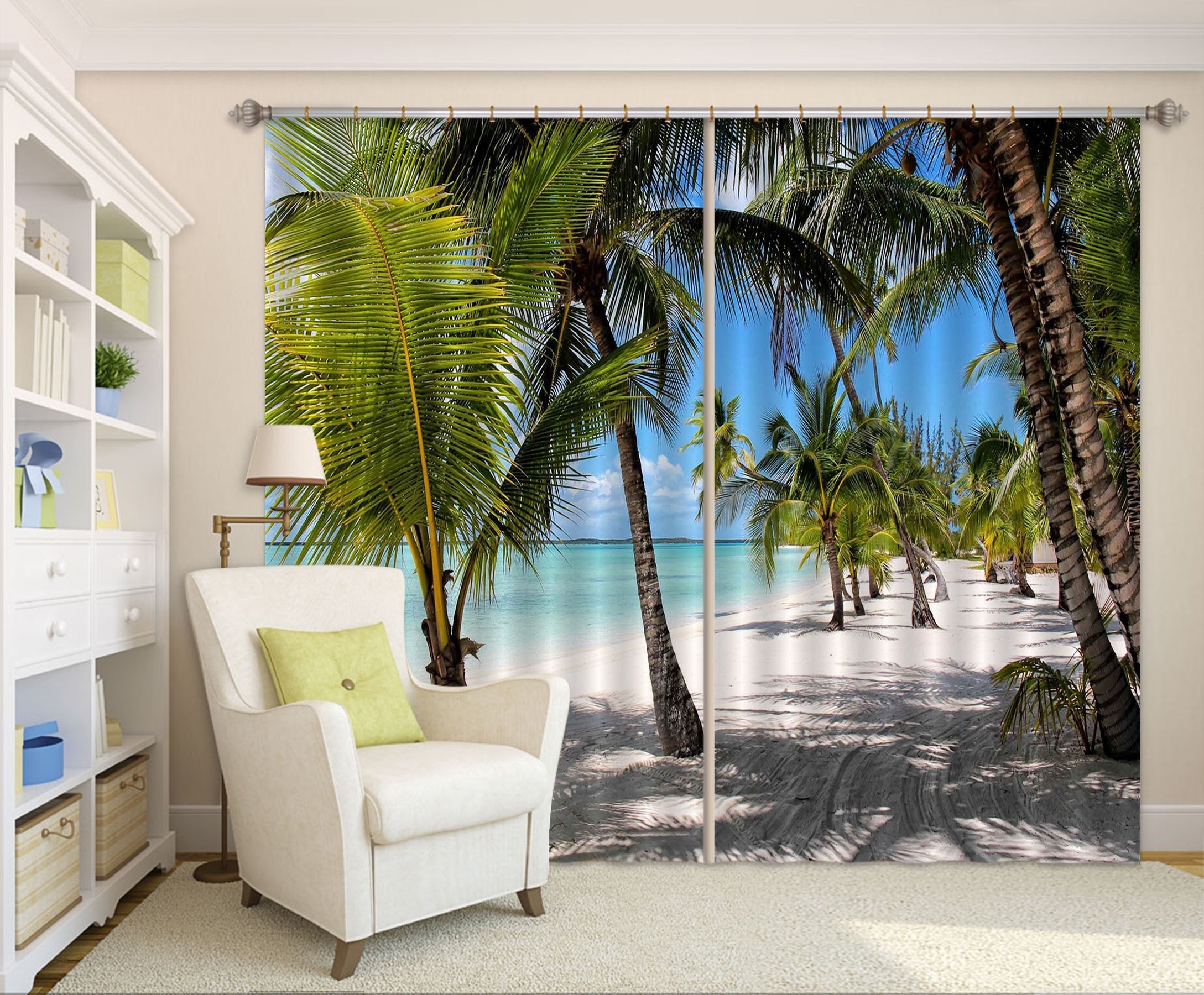 3D Beach Trees Curtains Drapes Wallpaper AJ Wallpaper