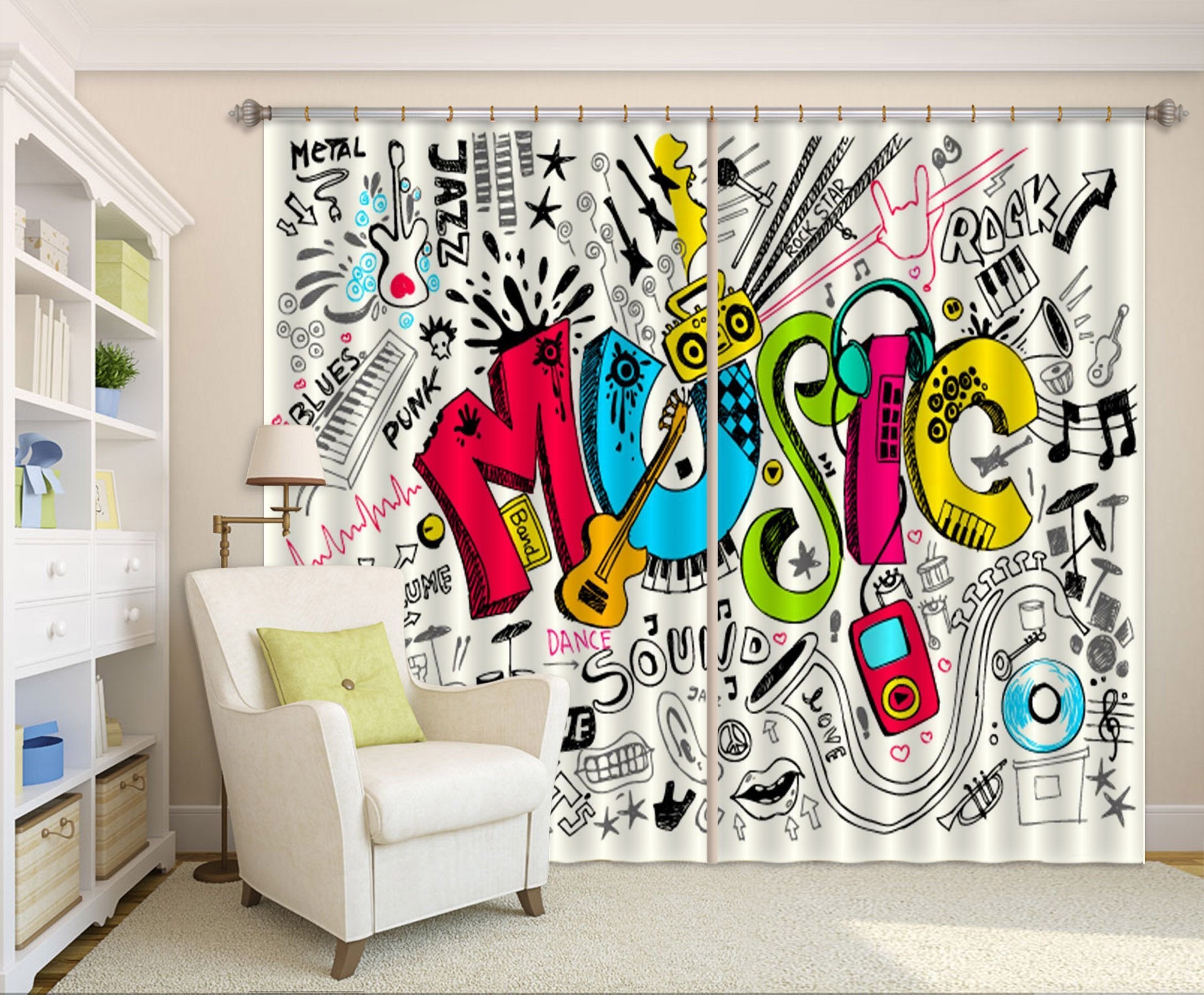 3D Graffiti Music 79 Curtains Drapes Wallpaper AJ Wallpaper