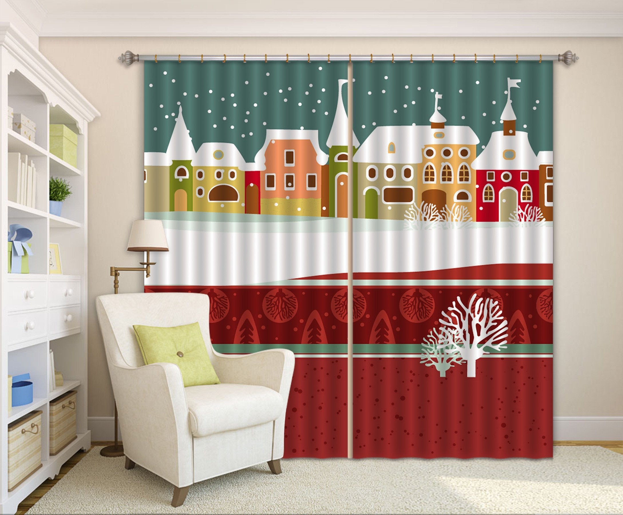 3D Snow Houses Pattern 412 Curtains Drapes Wallpaper AJ Wallpaper