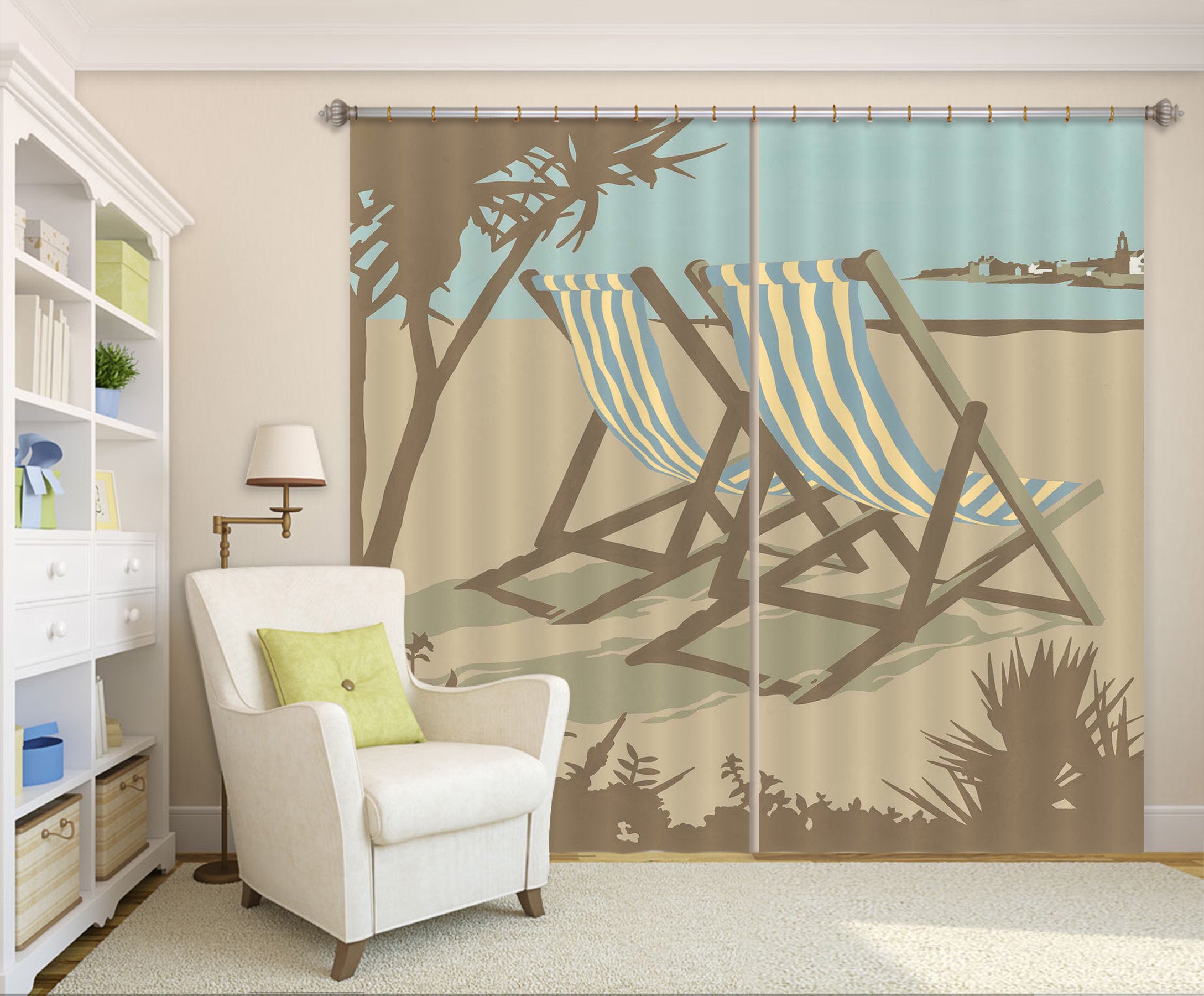 3D Swanage Deckchairs 161 Steve Read Curtain Curtains Drapes