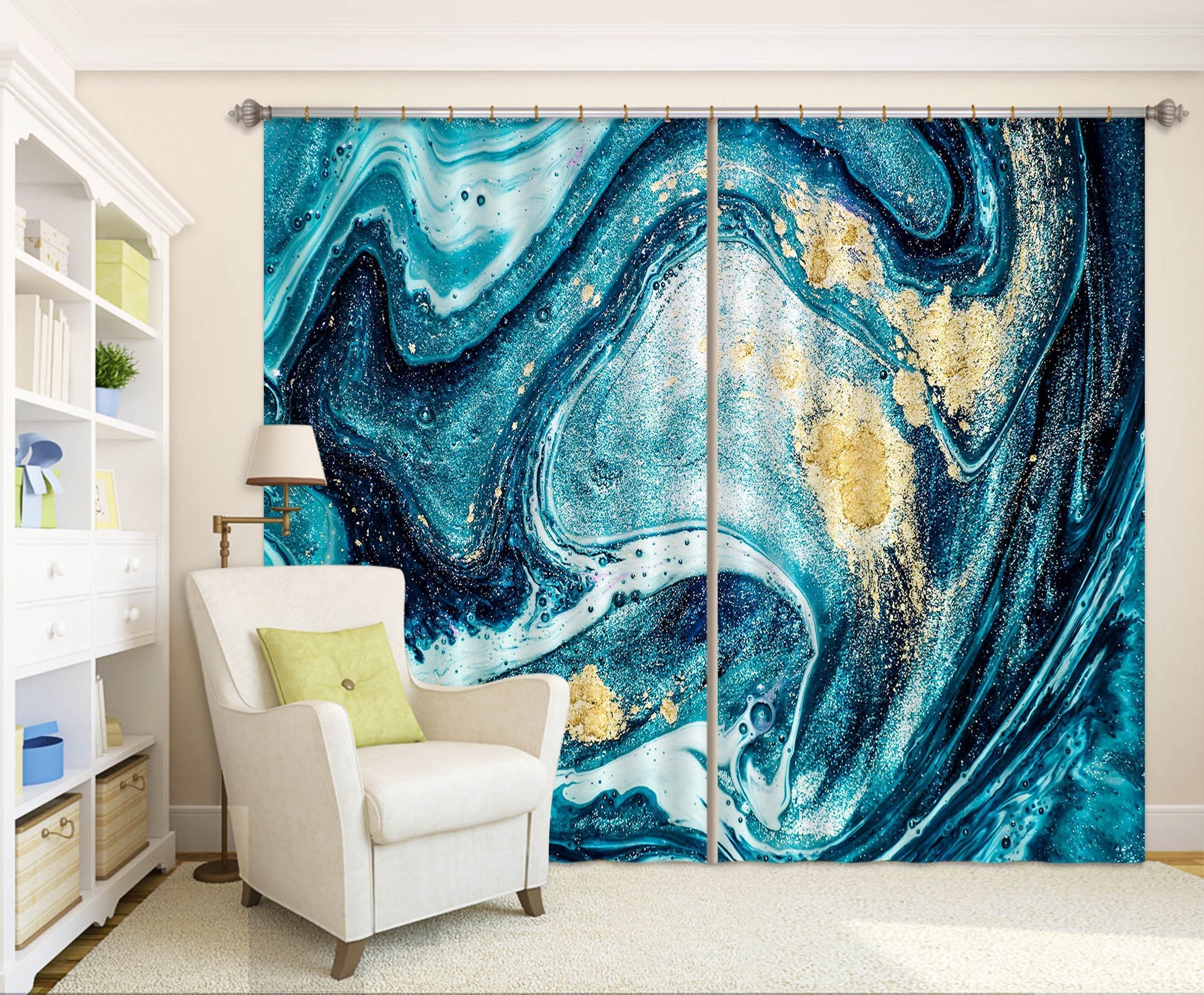 3D Dark Blue Wave 74 Curtains Drapes Curtains AJ Creativity Home