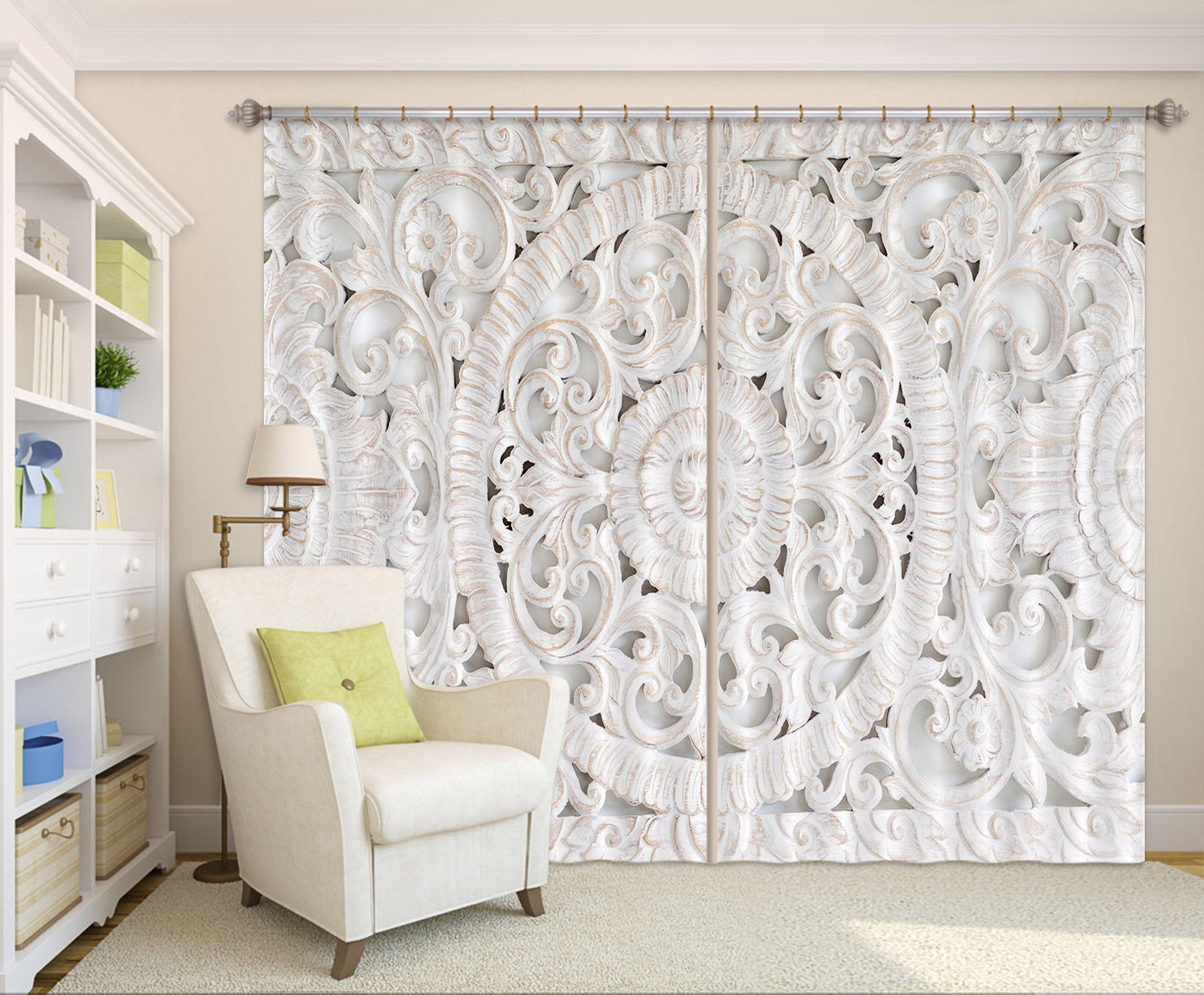 3D Circle Flower Pattern 068 Curtains Drapes Curtains AJ Creativity Home