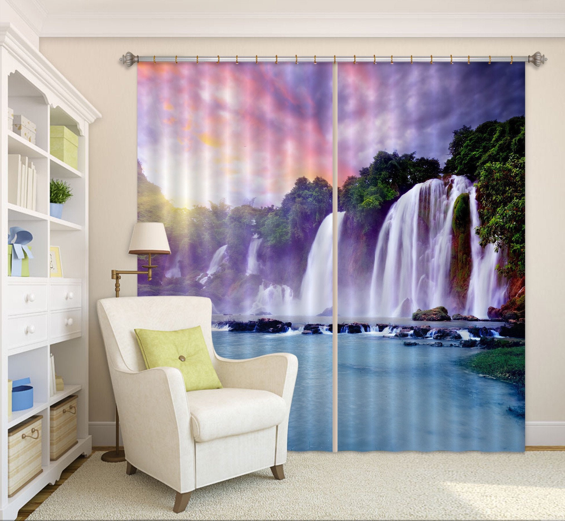 3D Waterfall Lake Curtains Drapes Wallpaper AJ Wallpaper