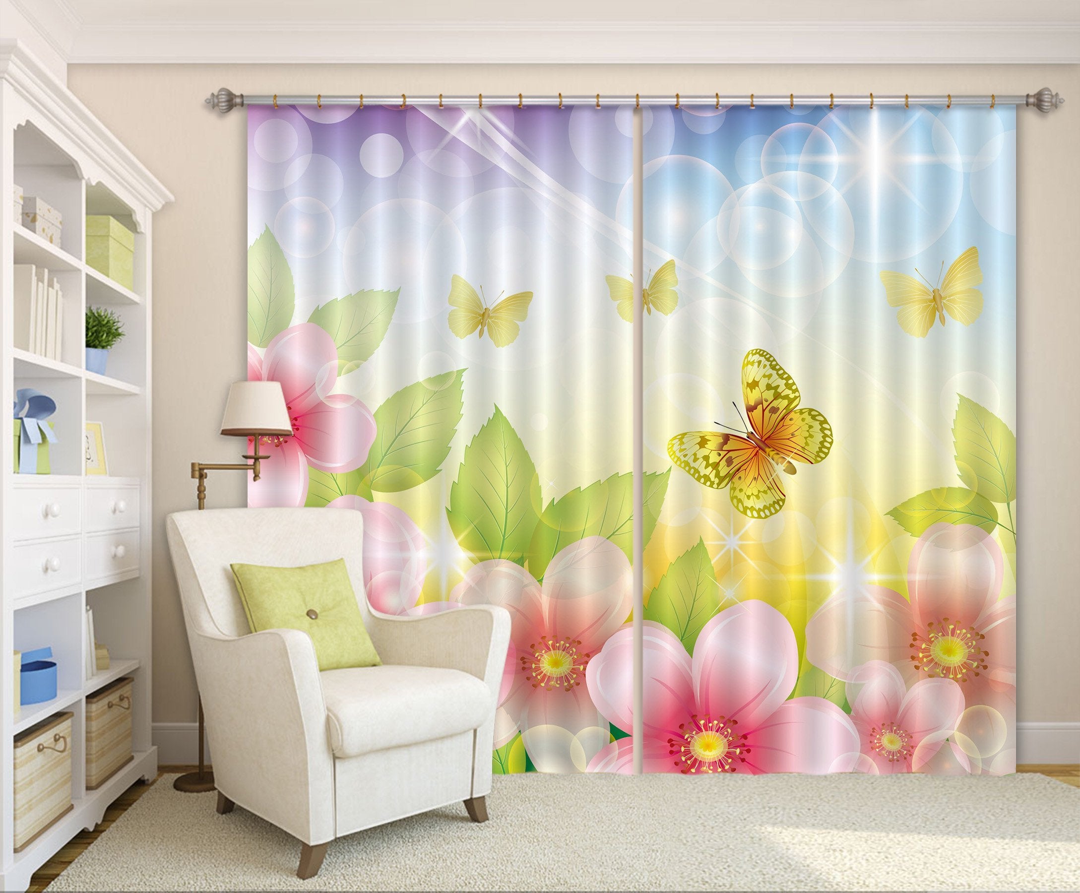 3D Flowers And Butterflies 257 Curtains Drapes Wallpaper AJ Wallpaper