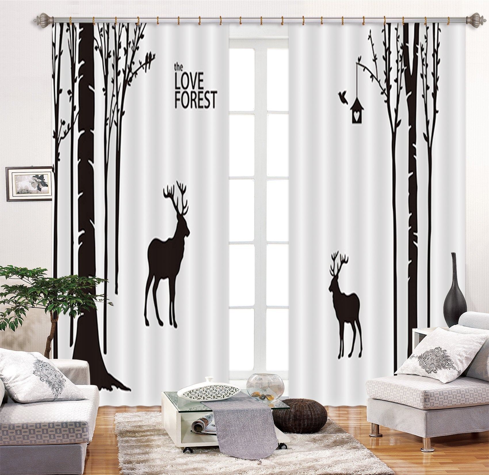 3D Trees Deers 2293 Curtains Drapes Wallpaper AJ Wallpaper