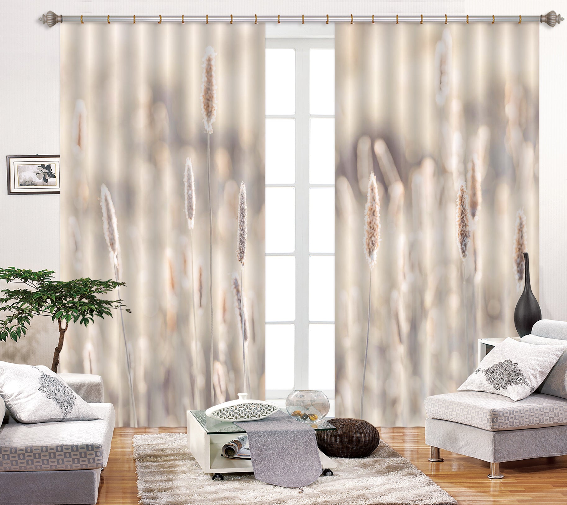 3D Hazy Grass 6343 Assaf Frank Curtain Curtains Drapes