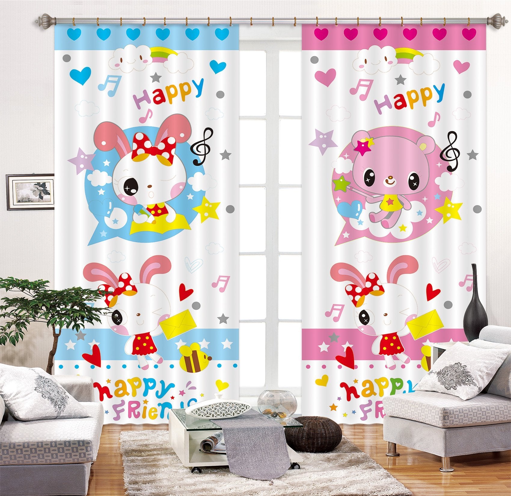 3D Cartoon Bear And Rabbit 2457 Curtains Drapes Wallpaper AJ Wallpaper