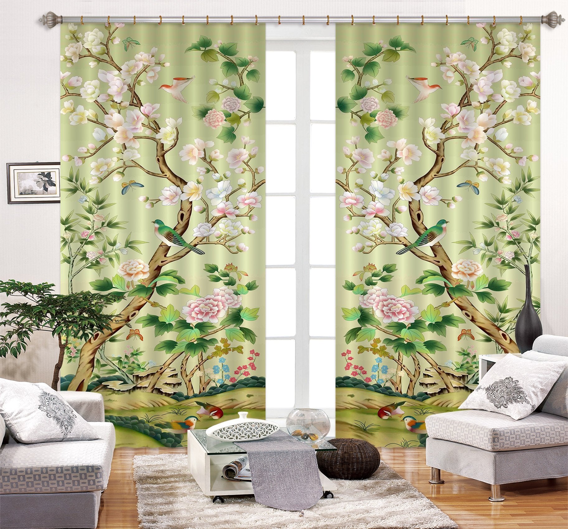 3D Flowers Trees Birds 2308 Curtains Drapes Wallpaper AJ Wallpaper