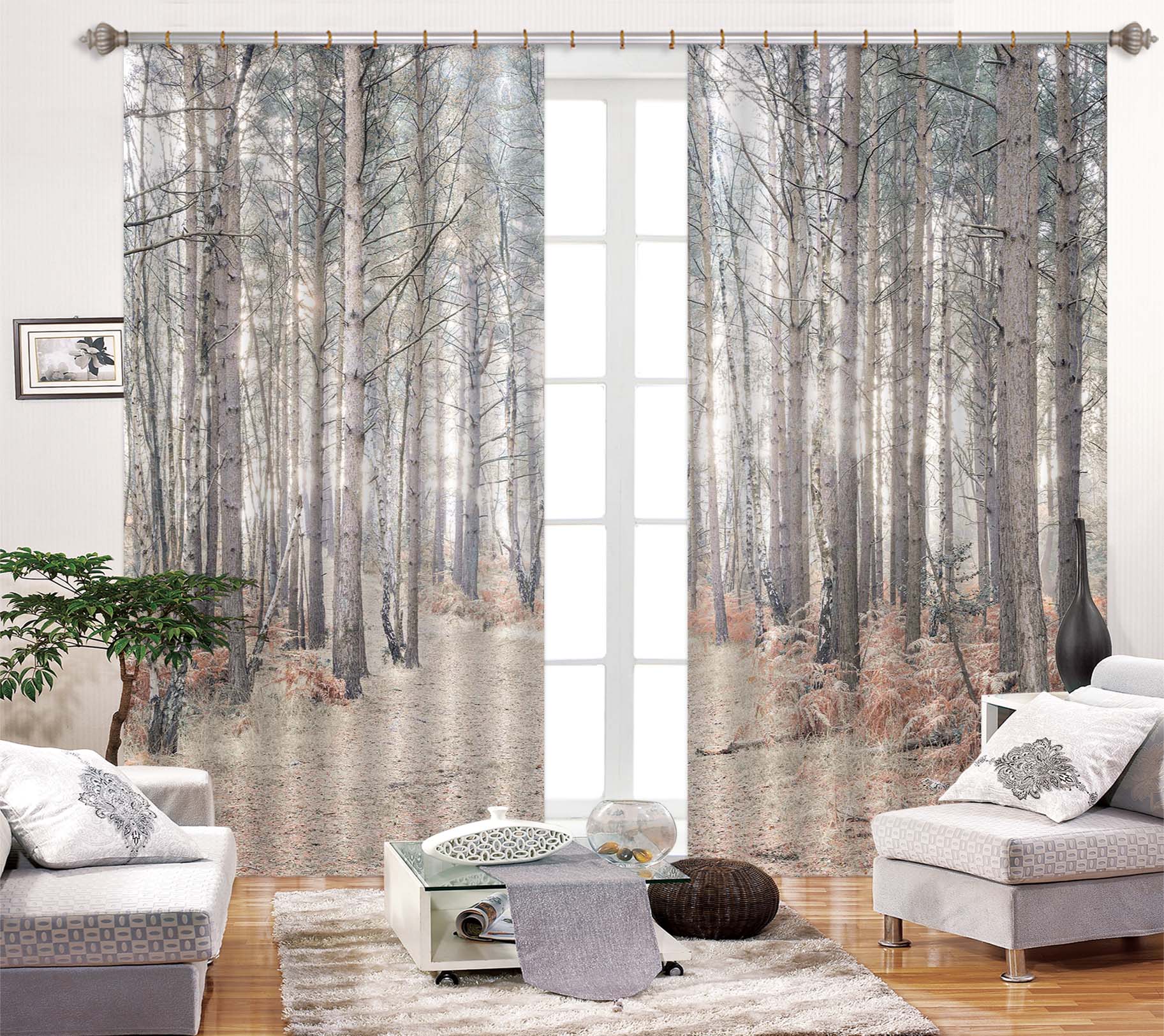 3D Winter Forest 6409 Assaf Frank Curtain Curtains Drapes