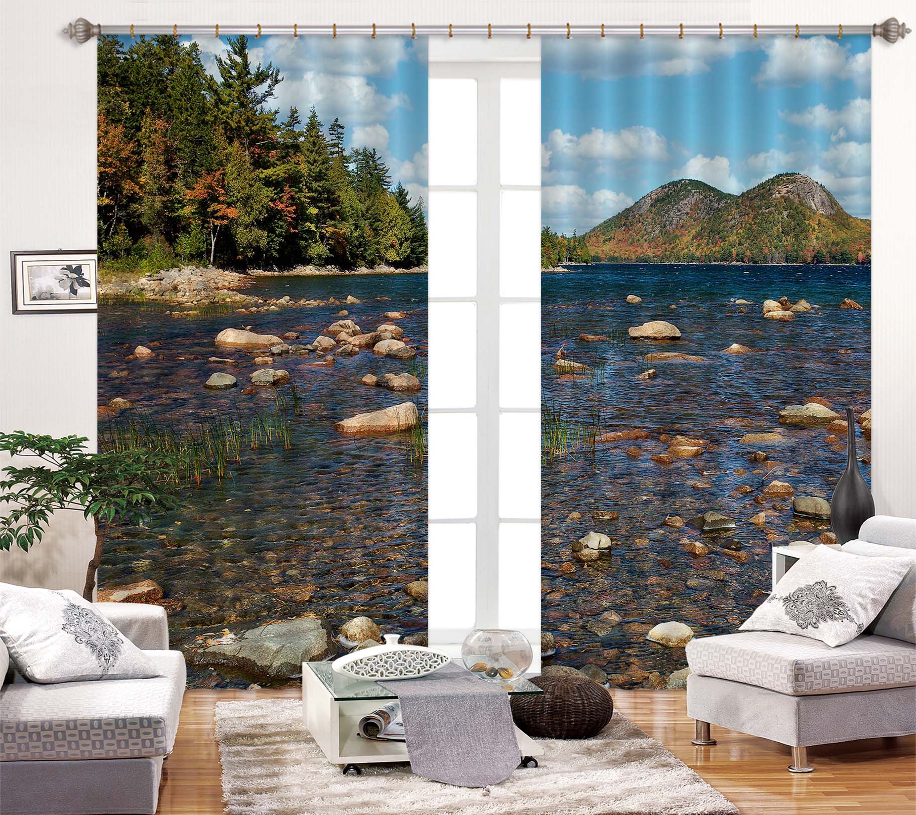 3D Stone River Water 62149 Kathy Barefield Curtain Curtains Drapes