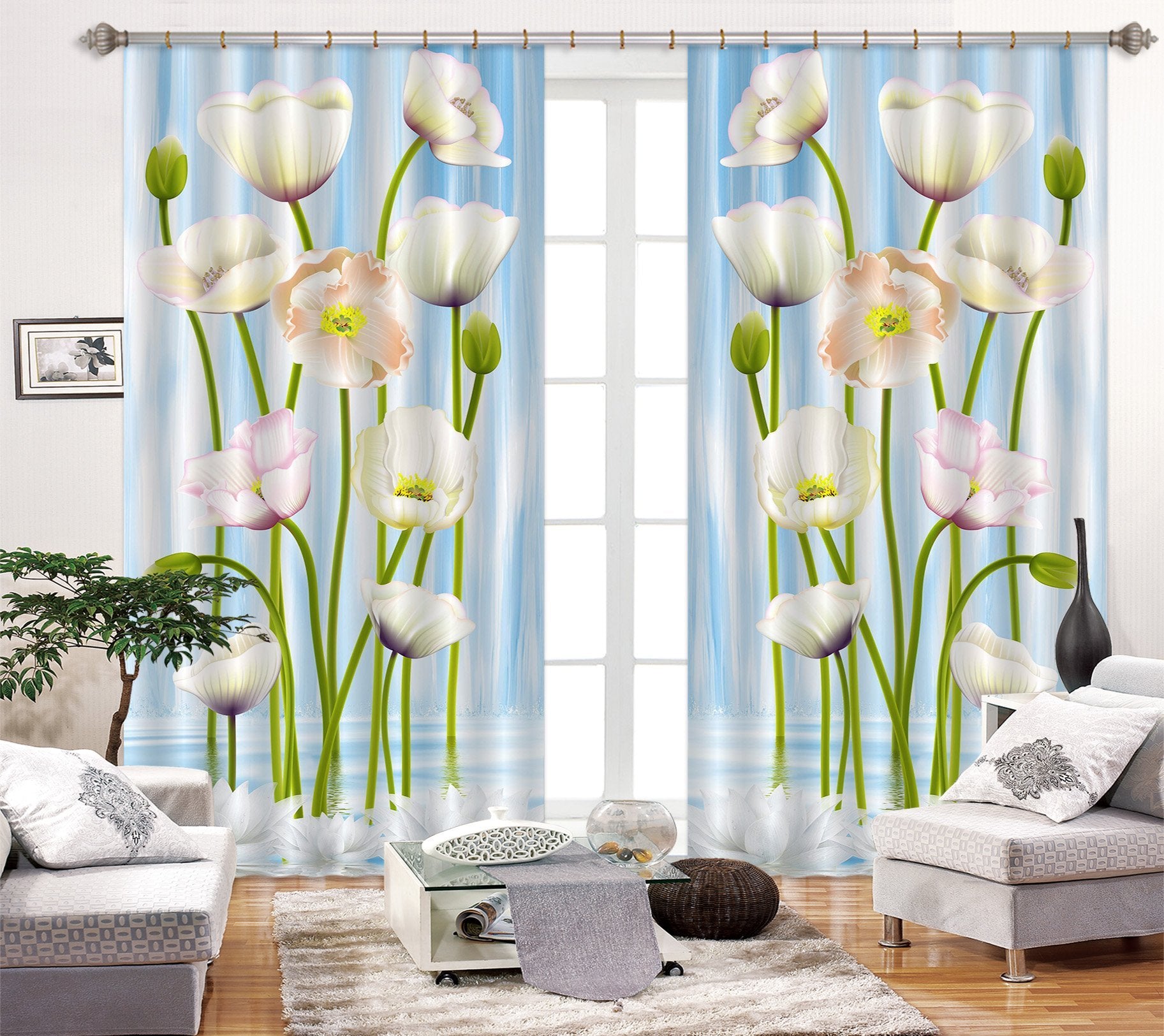3D Elegant Flowers 2304 Curtains Drapes Wallpaper AJ Wallpaper