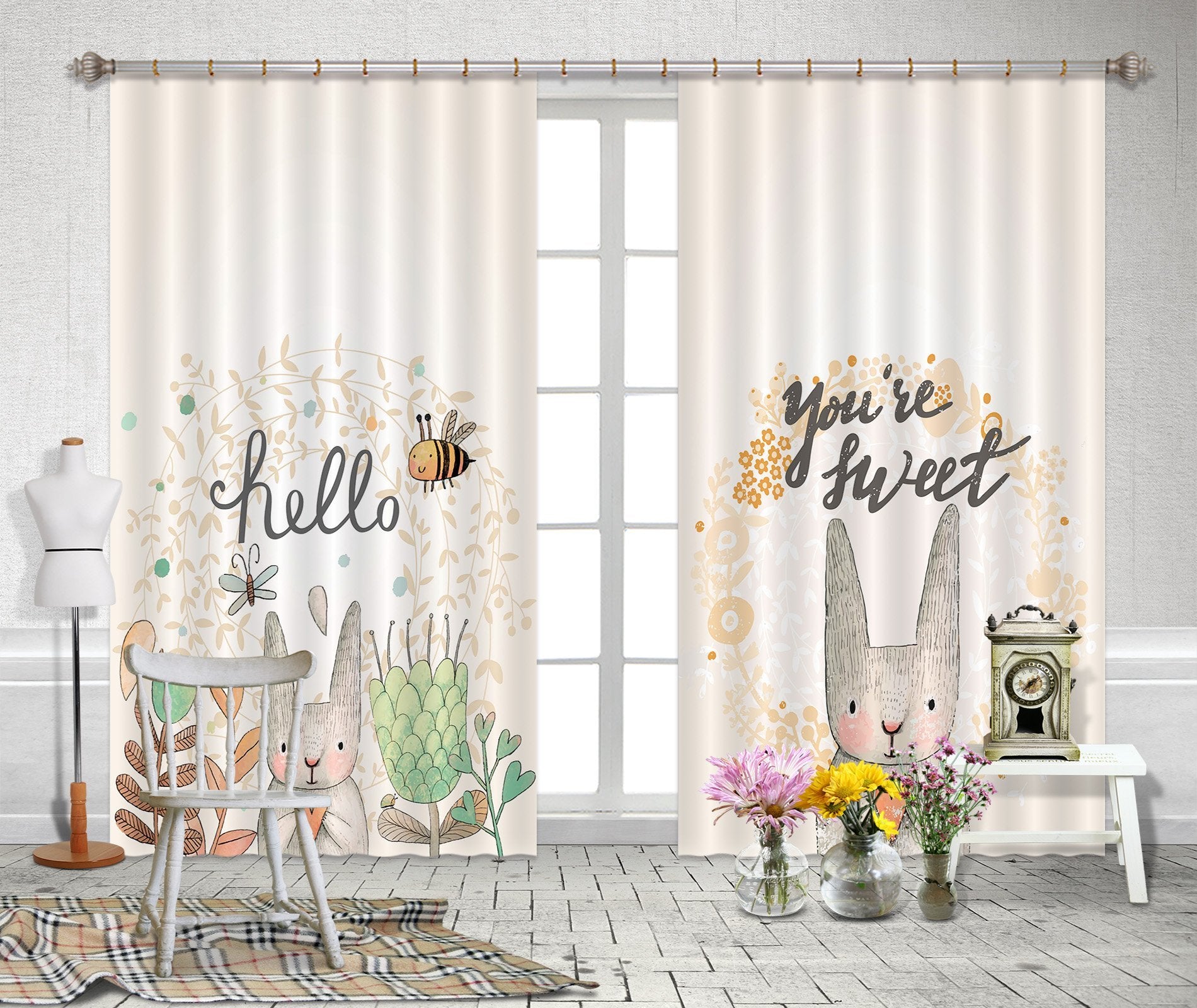 3D Lovely Rabbit 2427 Curtains Drapes Wallpaper AJ Wallpaper