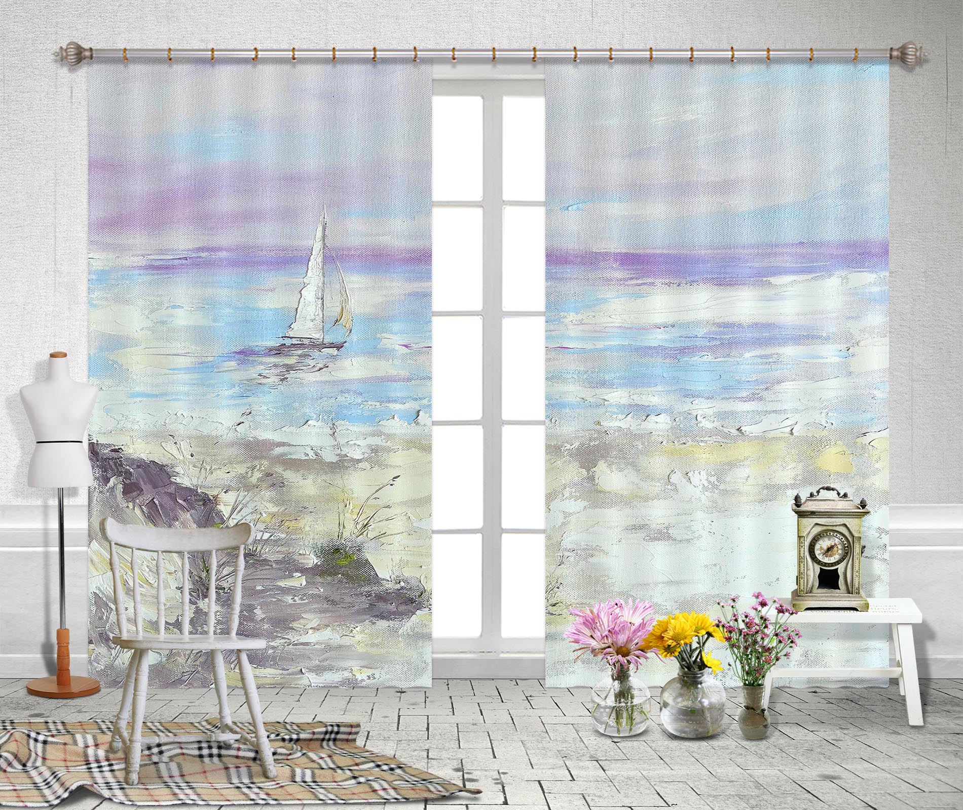 3D Ocean Sailboat 3003 Skromova Marina Curtain Curtains Drapes