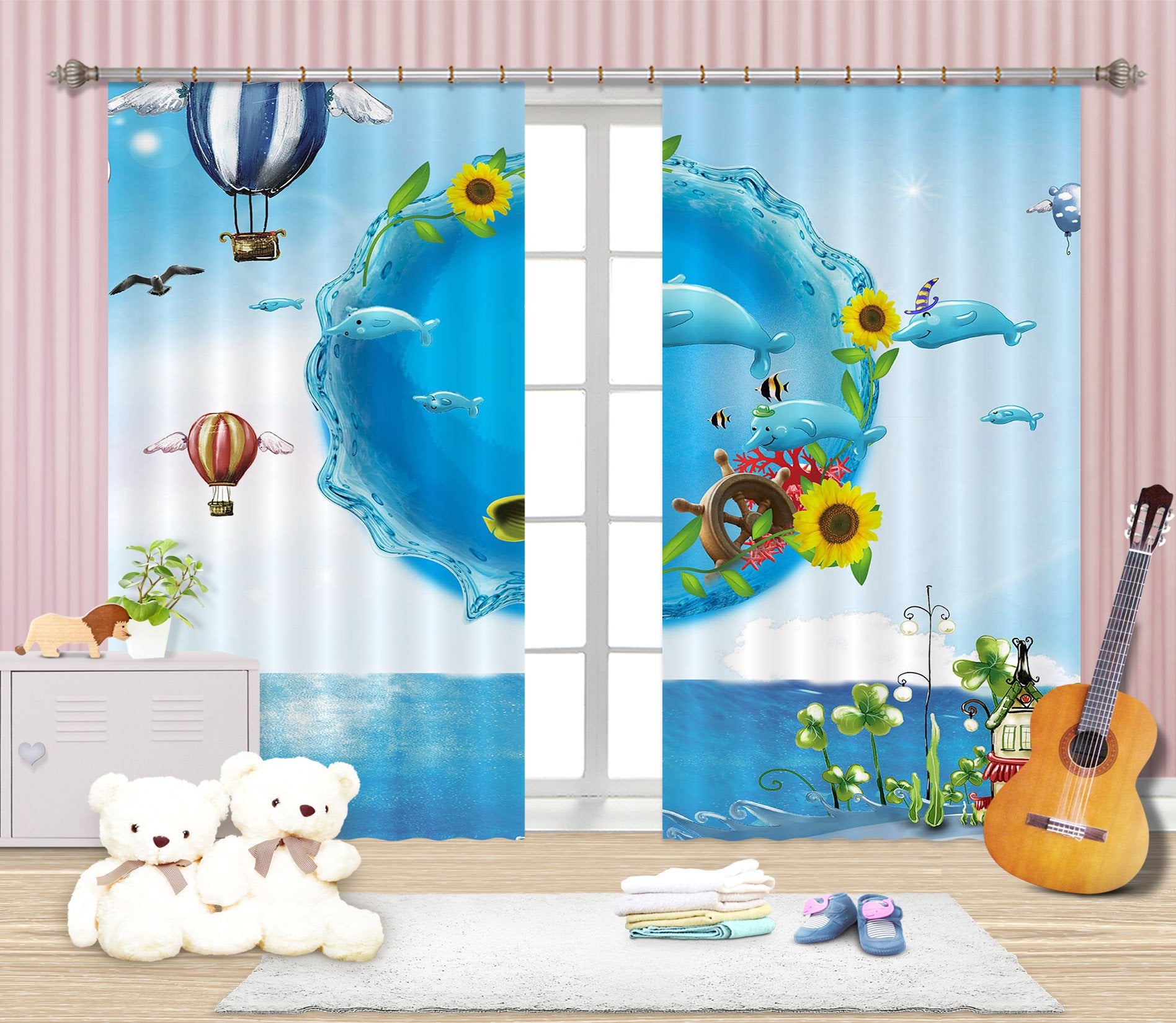 3D Blue Balloon 726 Curtains Drapes Wallpaper AJ Wallpaper