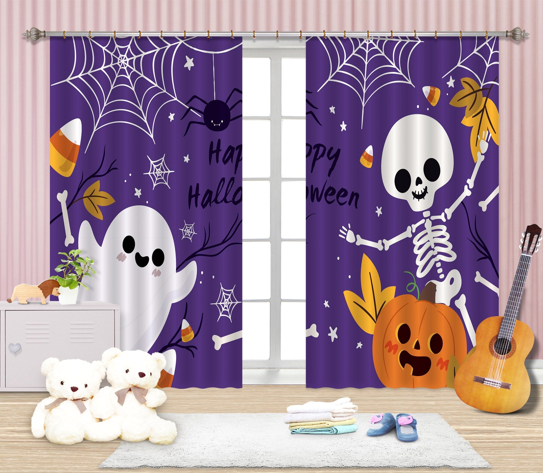 3D Ghost Spider Web 032 Halloween Curtains Drapes Curtains AJ Creativity Home