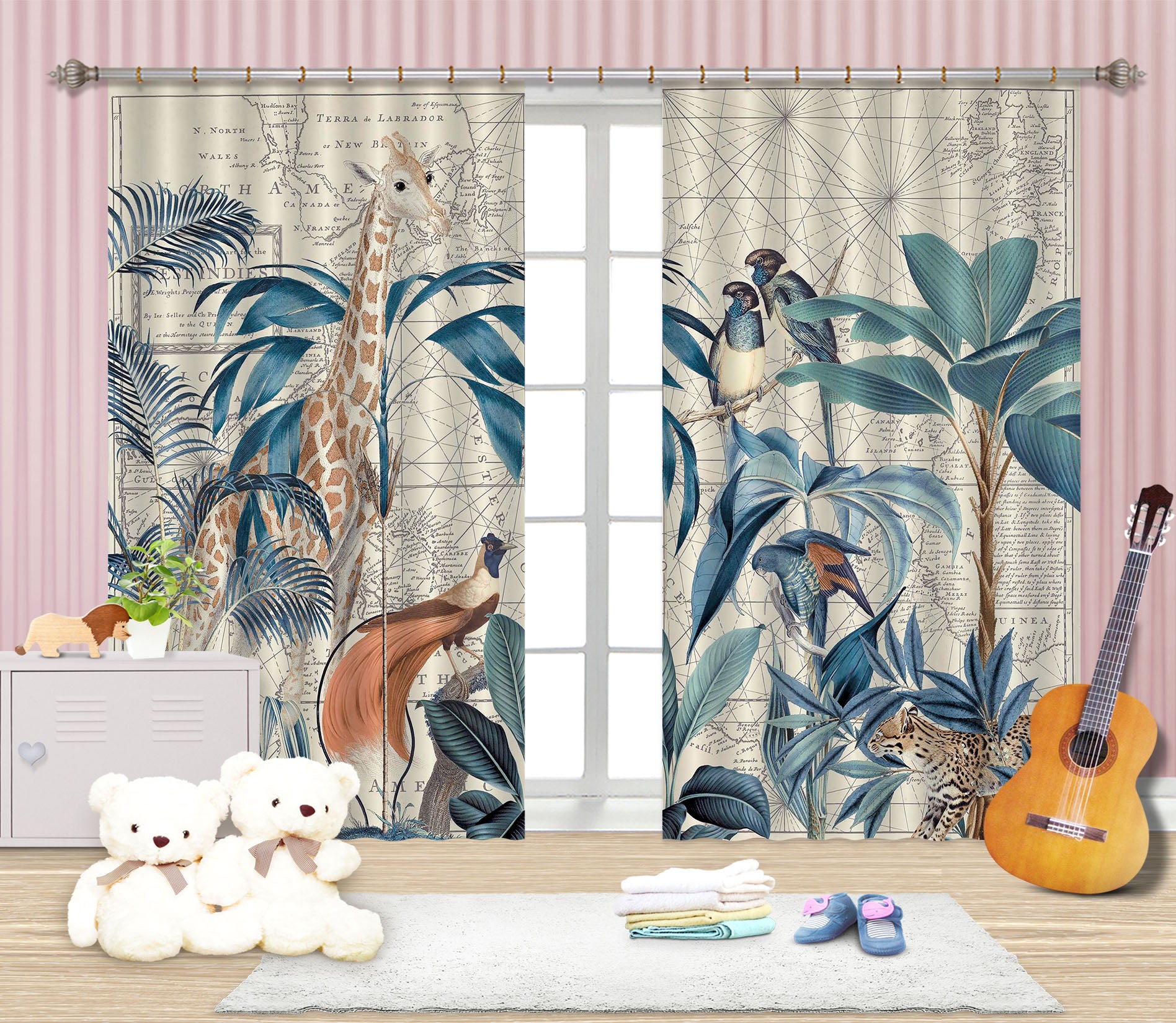 3D Palm Tree Map 086 Andrea haase Curtain Curtains Drapes